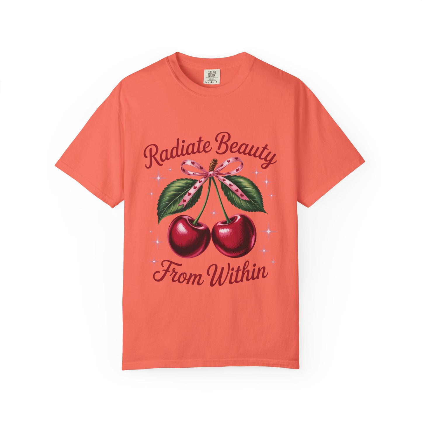 Radiate Beauty Cherry T-Shirt | Unisex Tee, Gift for Her, Positive Affirmation, Summer Fashion, Cute Graphic Tee