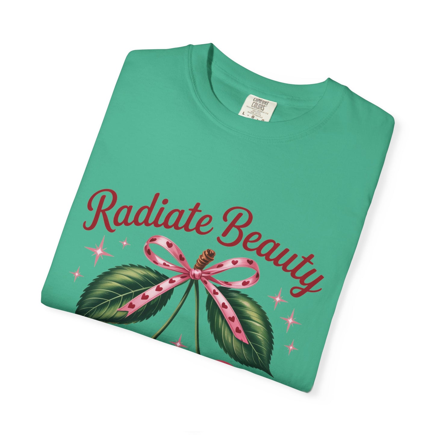 Radiate Beauty Cherry T-Shirt | Unisex Tee, Gift for Her, Positive Affirmation, Summer Fashion, Cute Graphic Tee