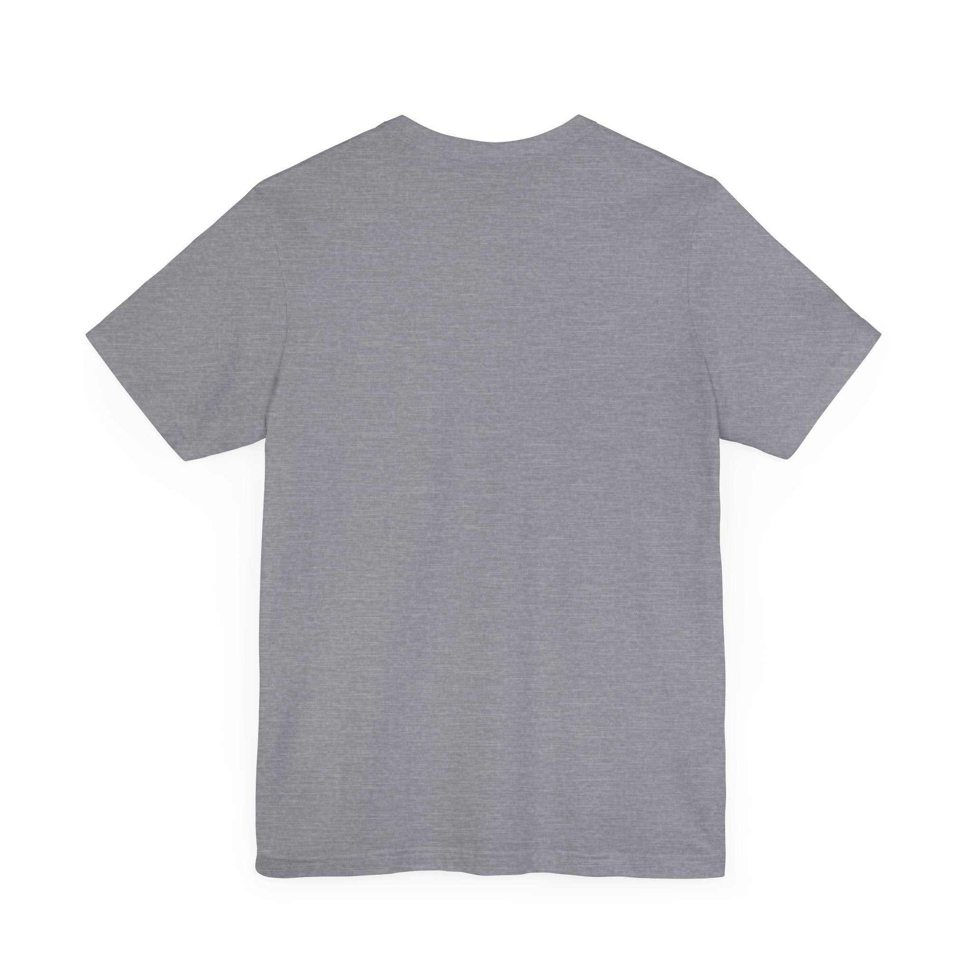 Unisex jersey short sleeve tee in gray, soft cotton, crew neckline, lightweight fabric.