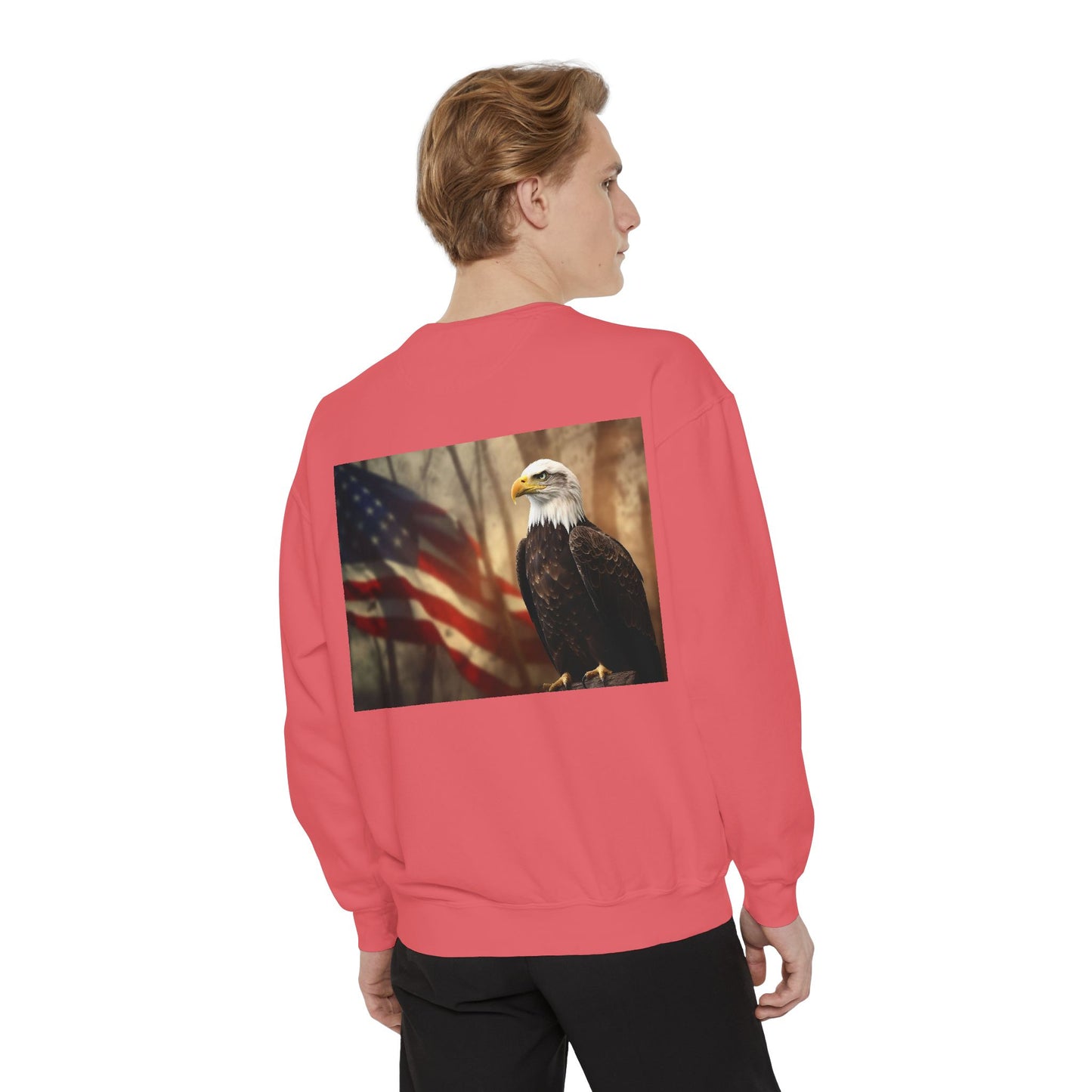 Unisex Garment-Dyed Sweatshirt America The Beautiful and The American Flag and a Bald eagle perfect gift for Freedom fighters and nature lovers
