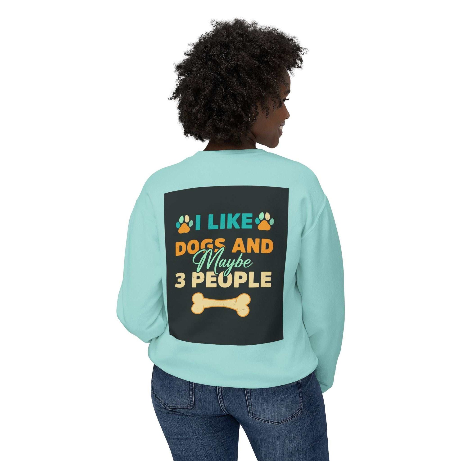 Unisex lightweight crewneck sweatshirt with dog-themed graphic on back.