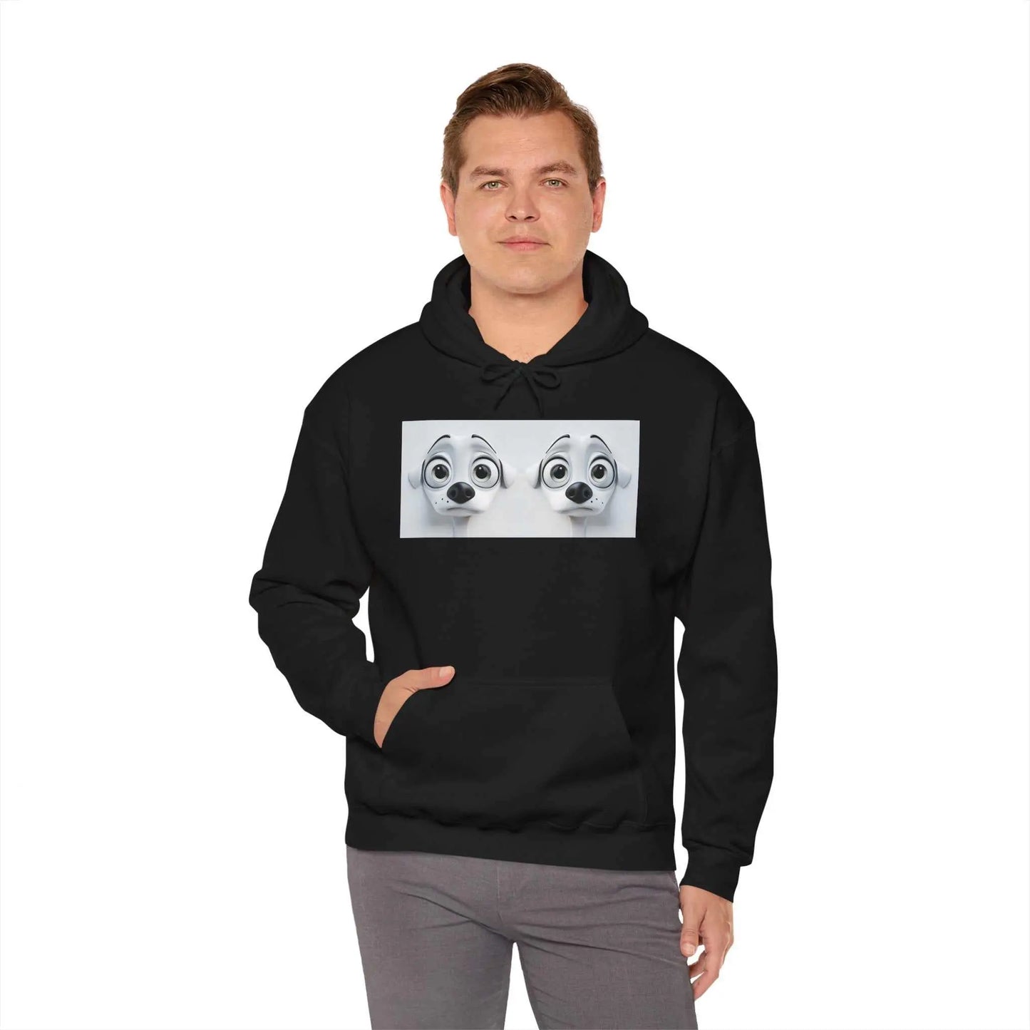 Sarcastic Dog Face 3D Hoodie with plush cotton-polyester blend, kangaroo pocket, and color-matched drawstring.
