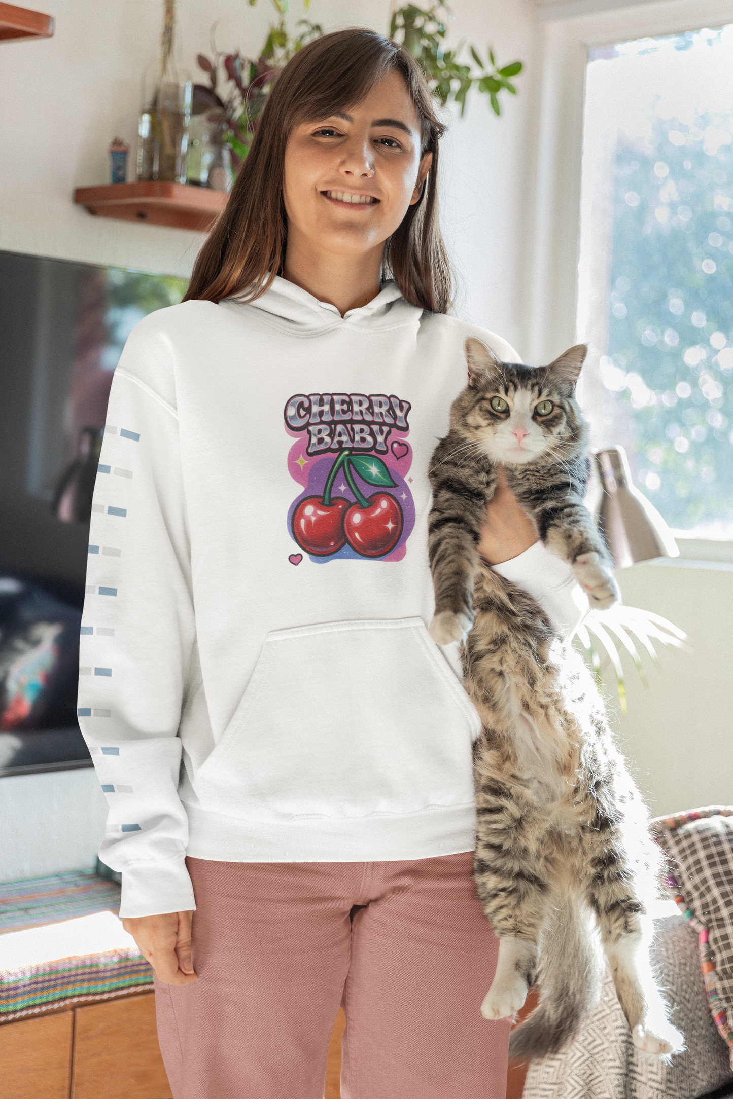 Cherry Baby Zip Hoodie, Cute Hooded Sweatshirt, Trendy Pullover, Pastel Cherry Design, Gift for Fruit Lovers, Sweet Fashion Layer