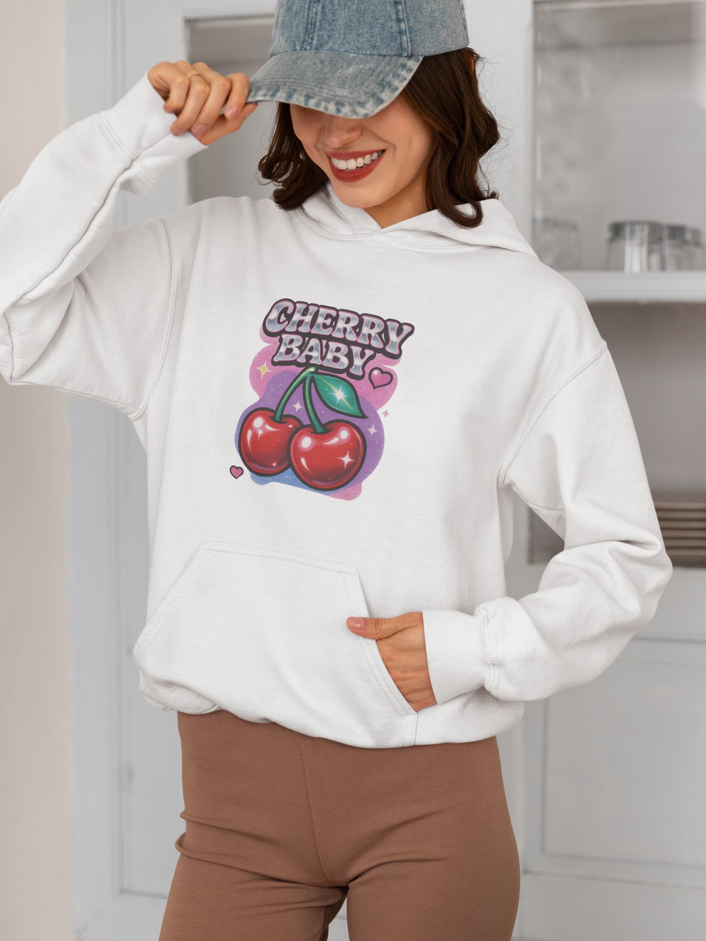 Cherry Baby Zip Hoodie, Cute Hooded Sweatshirt, Trendy Pullover, Pastel Cherry Design, Gift for Fruit Lovers, Sweet Fashion Layer
