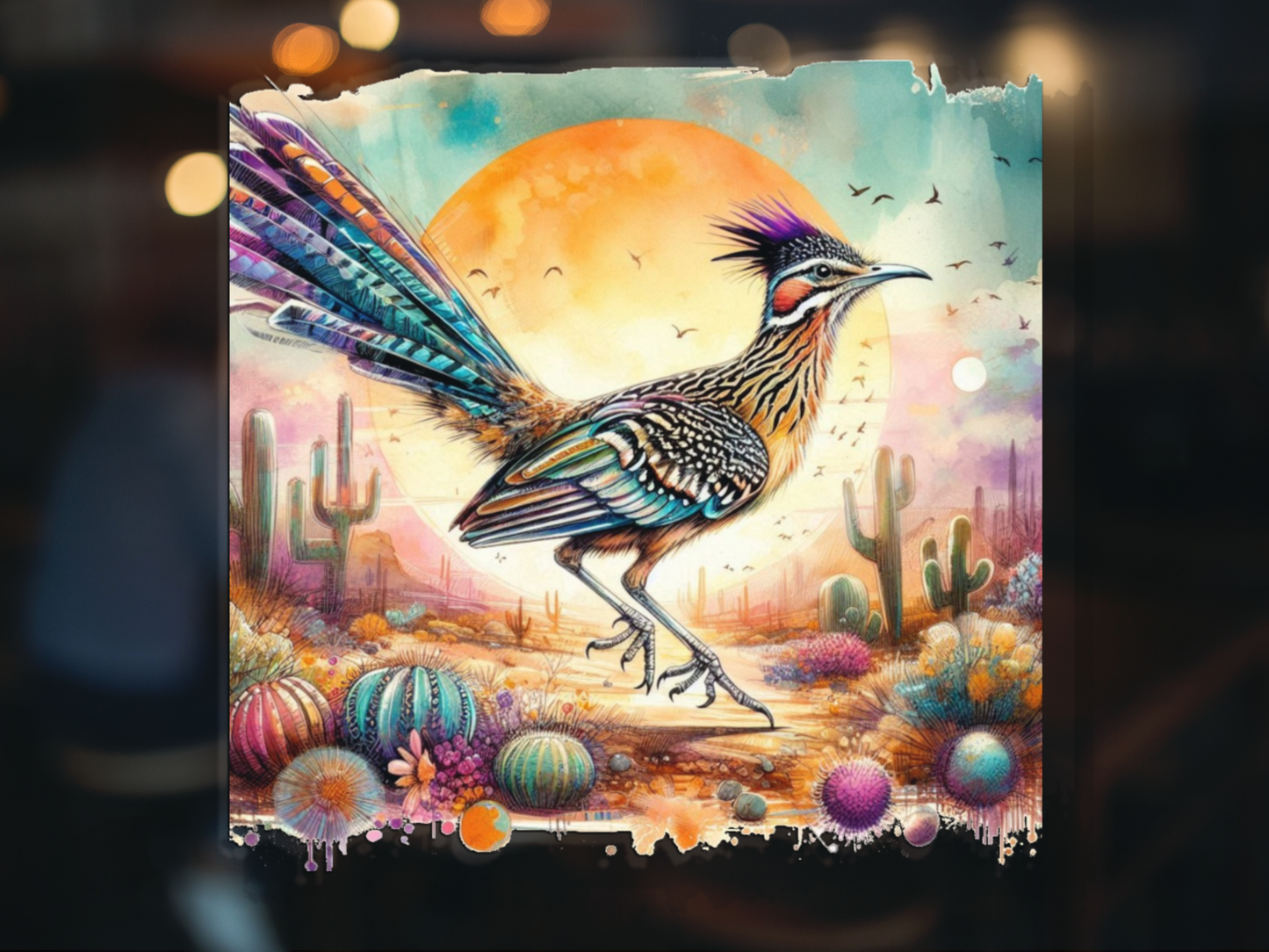 Roadrunner Wall Decals desert landscape minimalist decor water painting