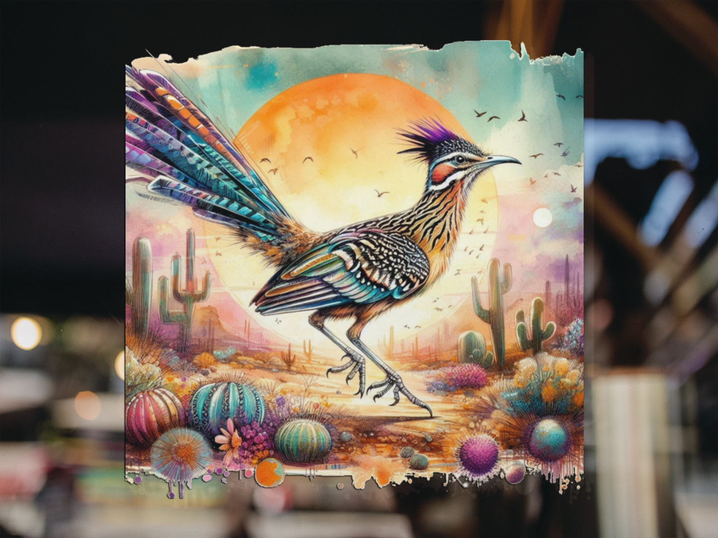 Roadrunner Wall Decals desert landscape minimalist decor water painting