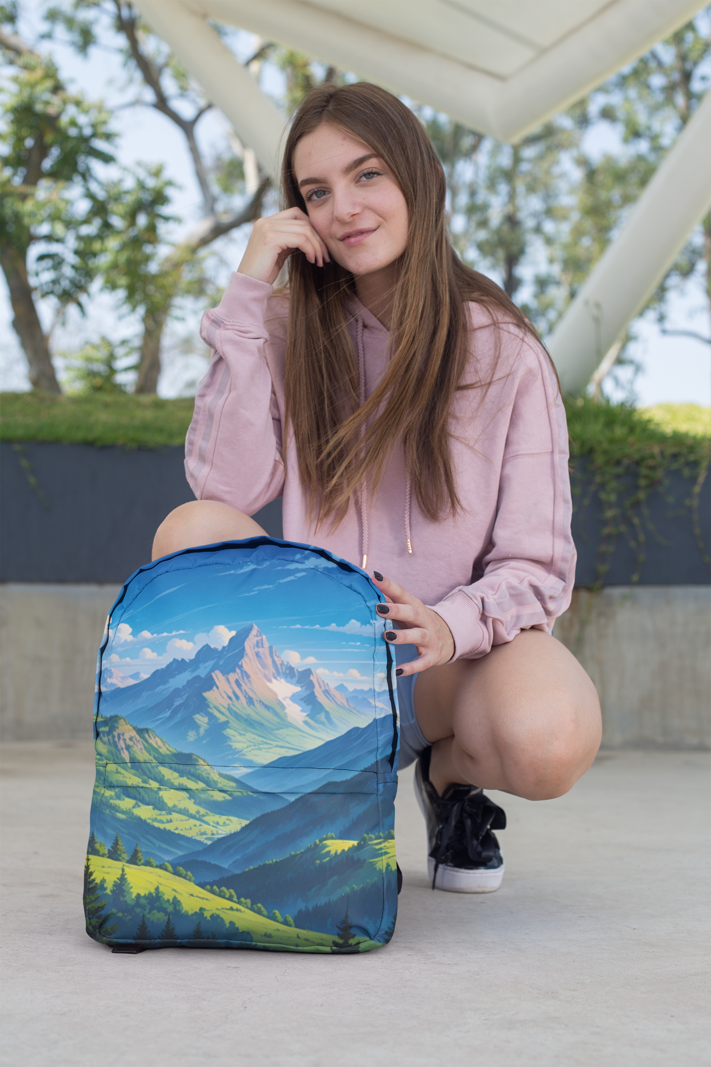 Scenic Adventure Backpack, Nature Landscape Rucksack, Travel Bag, Hiking Gear, Outdoor Sports Accessories