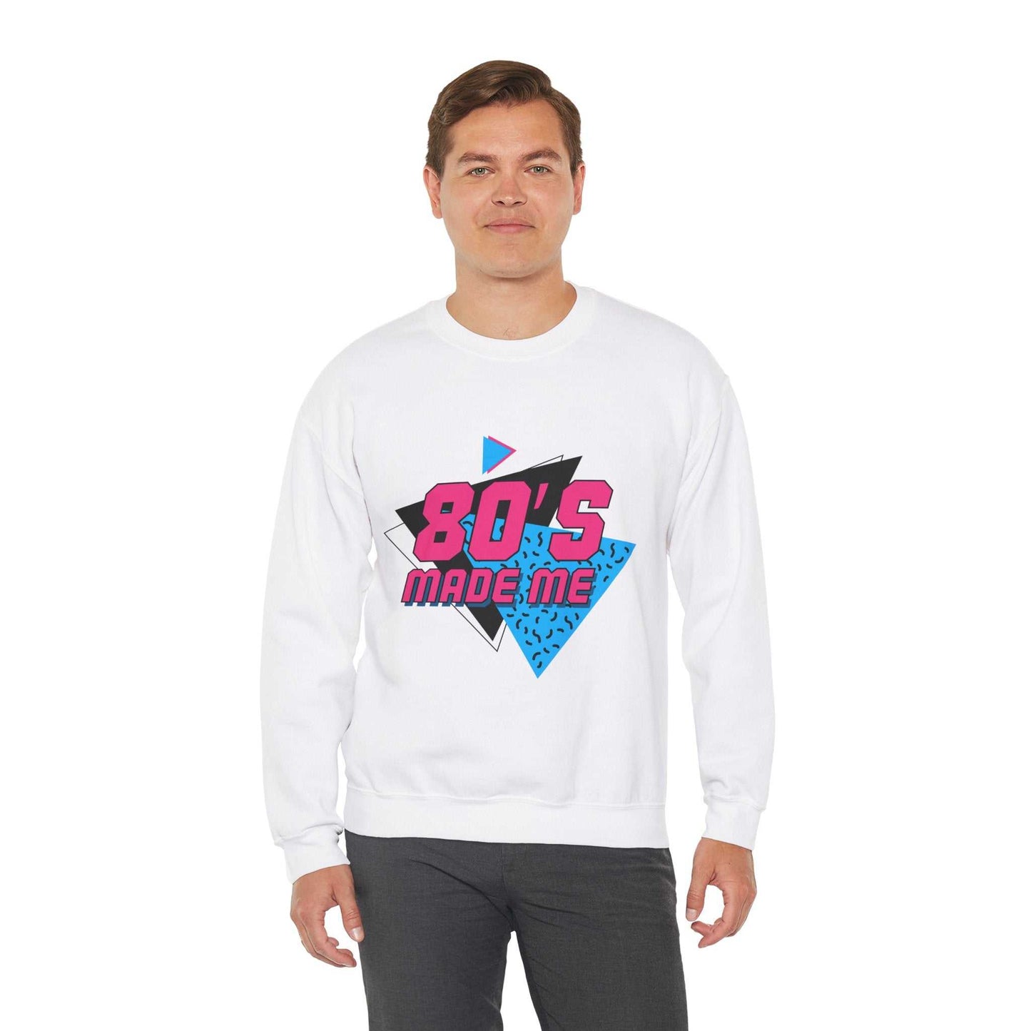 80s Made Me sweatshirt, unisex crewneck, polyester-cotton blend, retro style, ethically produced.