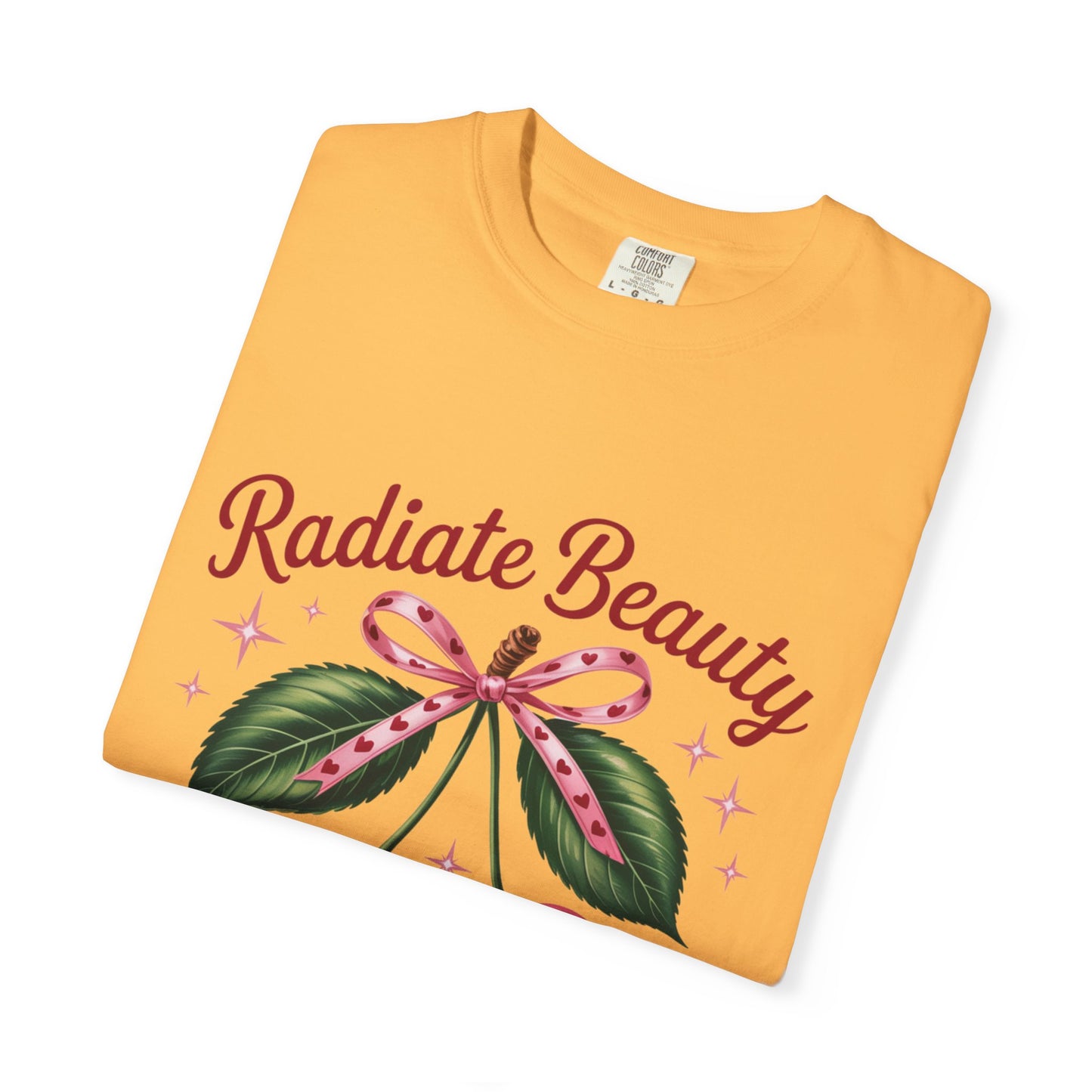 Radiate Beauty Cherry T-Shirt | Unisex Tee, Gift for Her, Positive Affirmation, Summer Fashion, Cute Graphic Tee