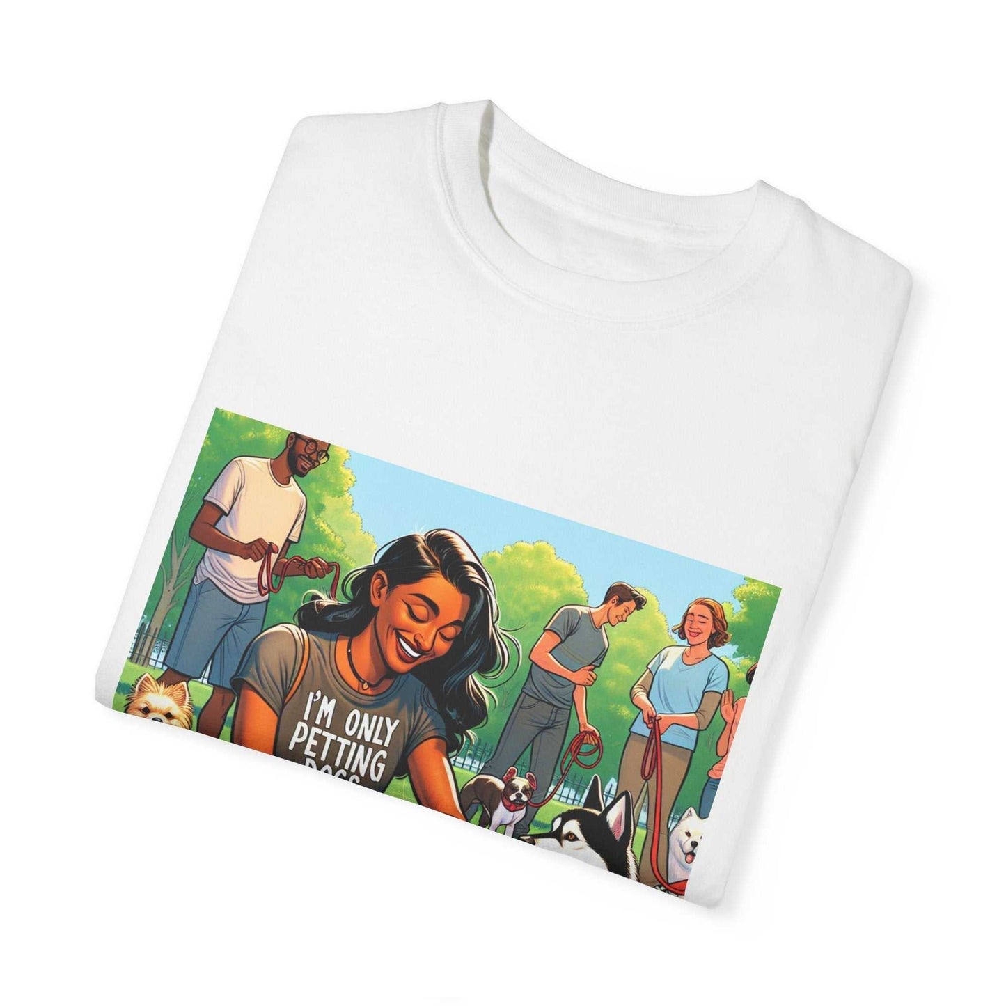 Dog Lover's Garment-Dyed T-Shirt folded with pet-themed graphic design, perfect for animal enthusiasts and casual wear.