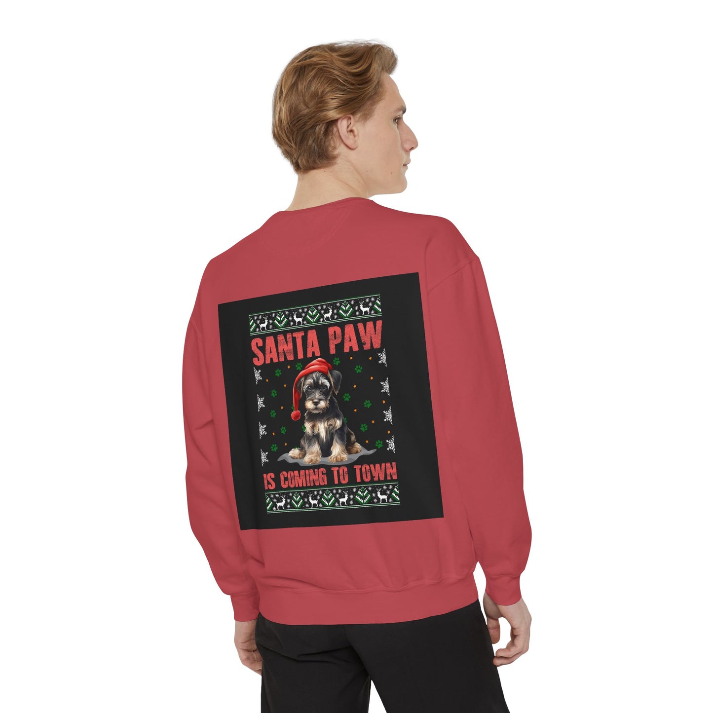Santa Paw Unisex Garment-Dyed Sweatshirt, Cozy Holiday Gift, Dog Lover Apparel, Christmas Sweatshirt, Comfortable Layering