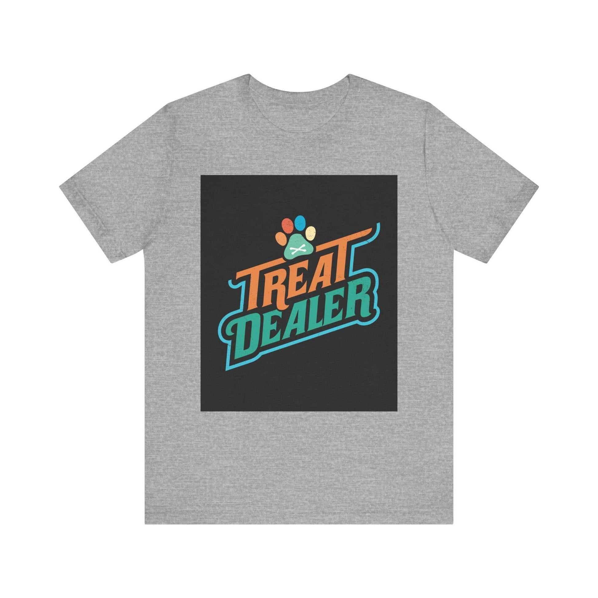 Unisex Jersey Short Sleeve Tee with "Treat Dealer" graphic, soft cotton, ribbed knit collars, classic crew neckline.
