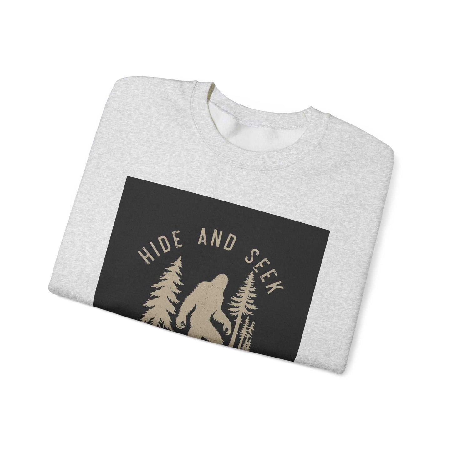 Unisex Heavy Blend™ Crewneck Sweatshirt with "Hide and Seek" design, cozy and durable fabric blend.