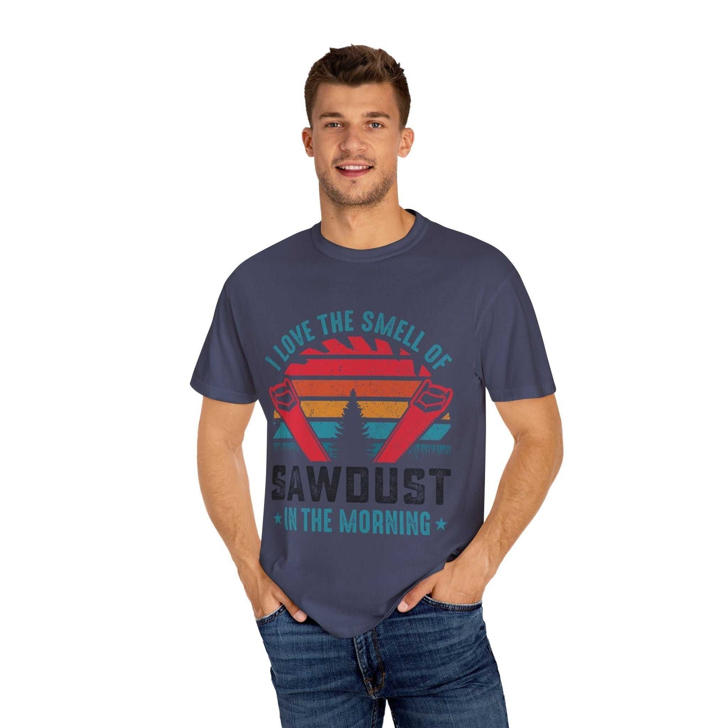 Unisex Comfort Colors 1717 garment-dyed t-shirt in dark blue with graphic print, relaxed fit, made from 100% ring-spun cotton.