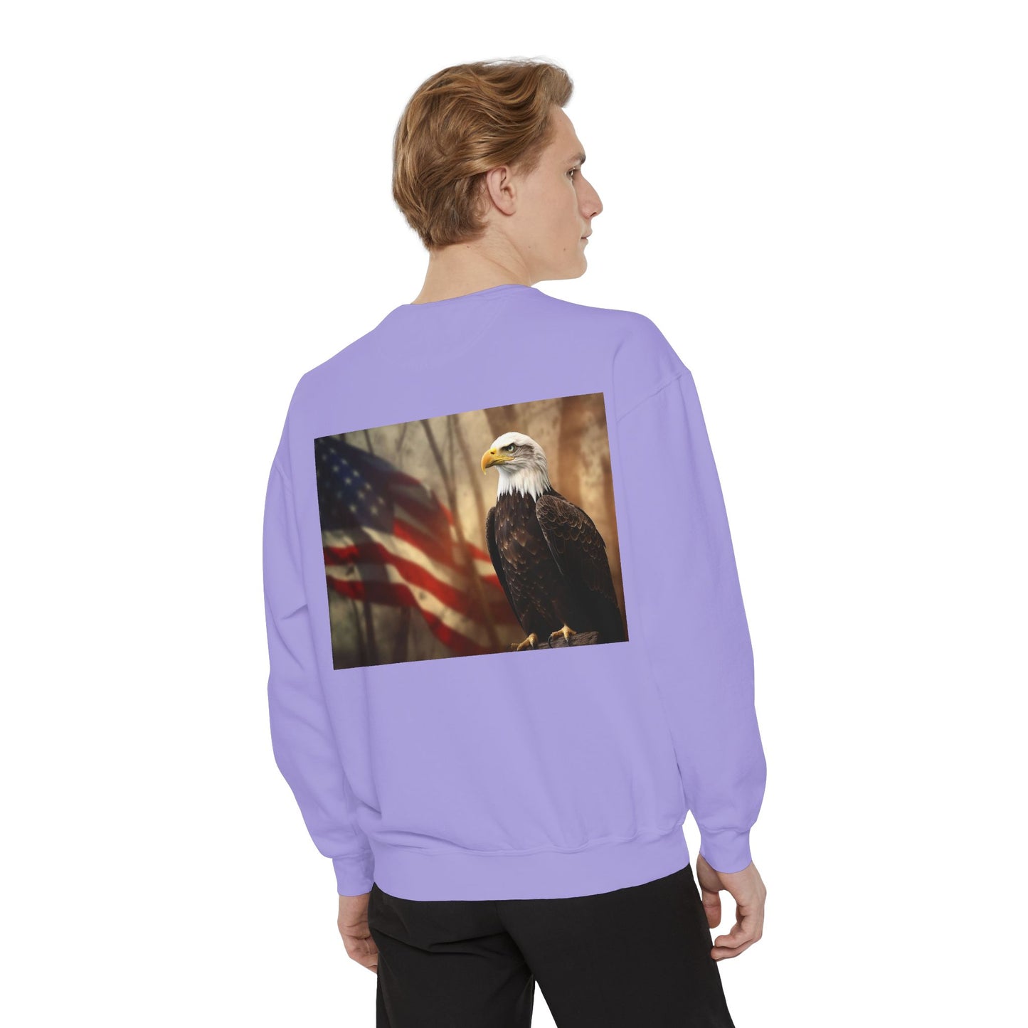 Unisex Garment-Dyed Sweatshirt America The Beautiful and The American Flag and a Bald eagle perfect gift for Freedom fighters and nature lovers