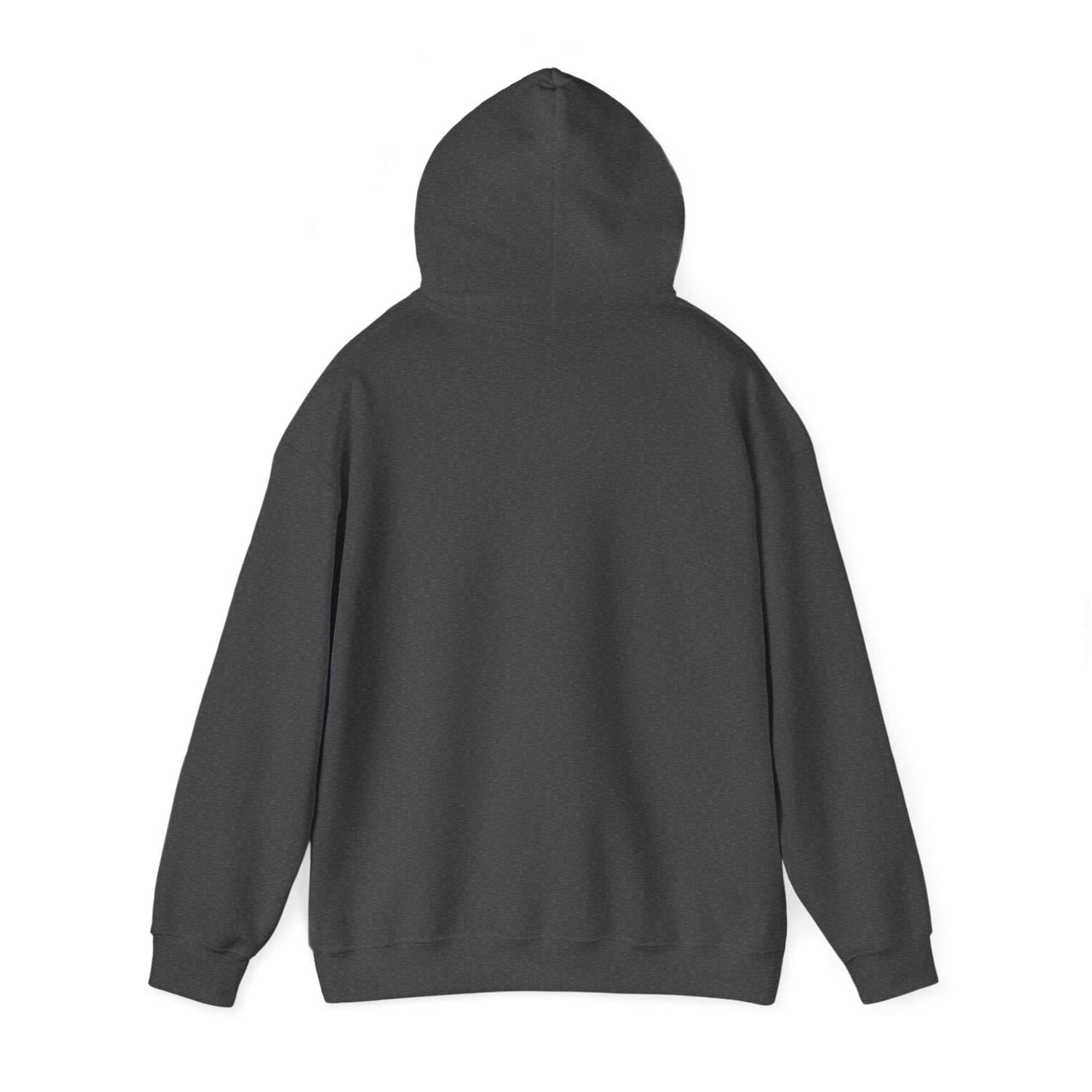 Unisex heavy blend hooded sweatshirt, gray, back view.