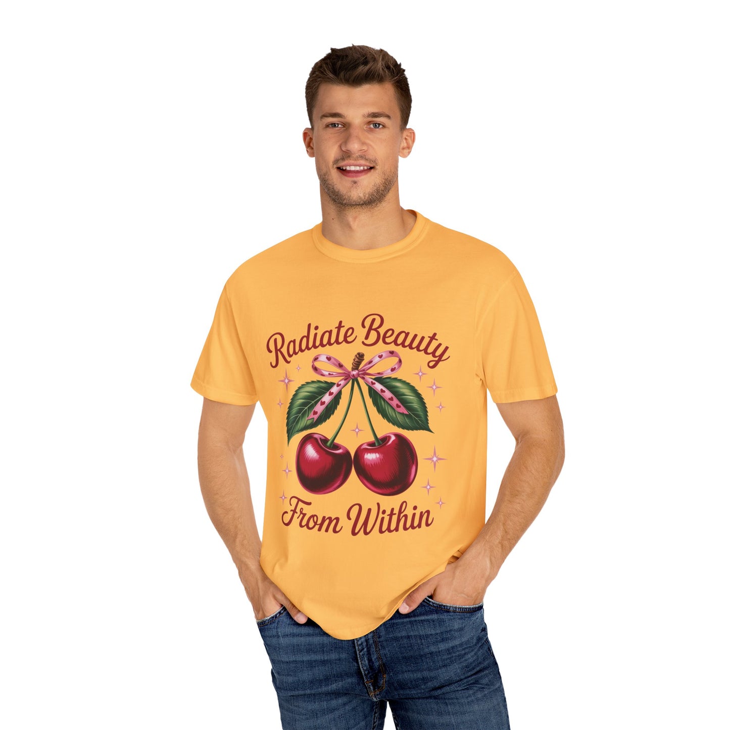 Radiate Beauty Cherry T-Shirt | Unisex Tee, Gift for Her, Positive Affirmation, Summer Fashion, Cute Graphic Tee