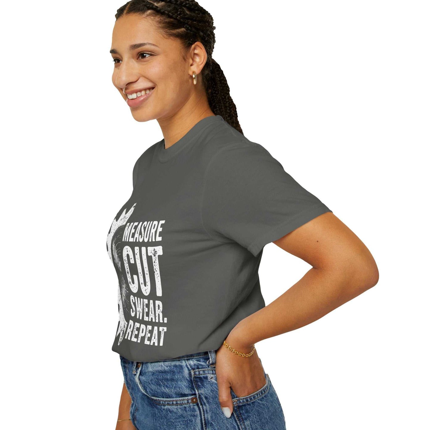 Unisex Garment-Dyed T-shirt in charcoal gray, featuring soft-washed ring-spun cotton fabric with a relaxed fit and crew neckline.