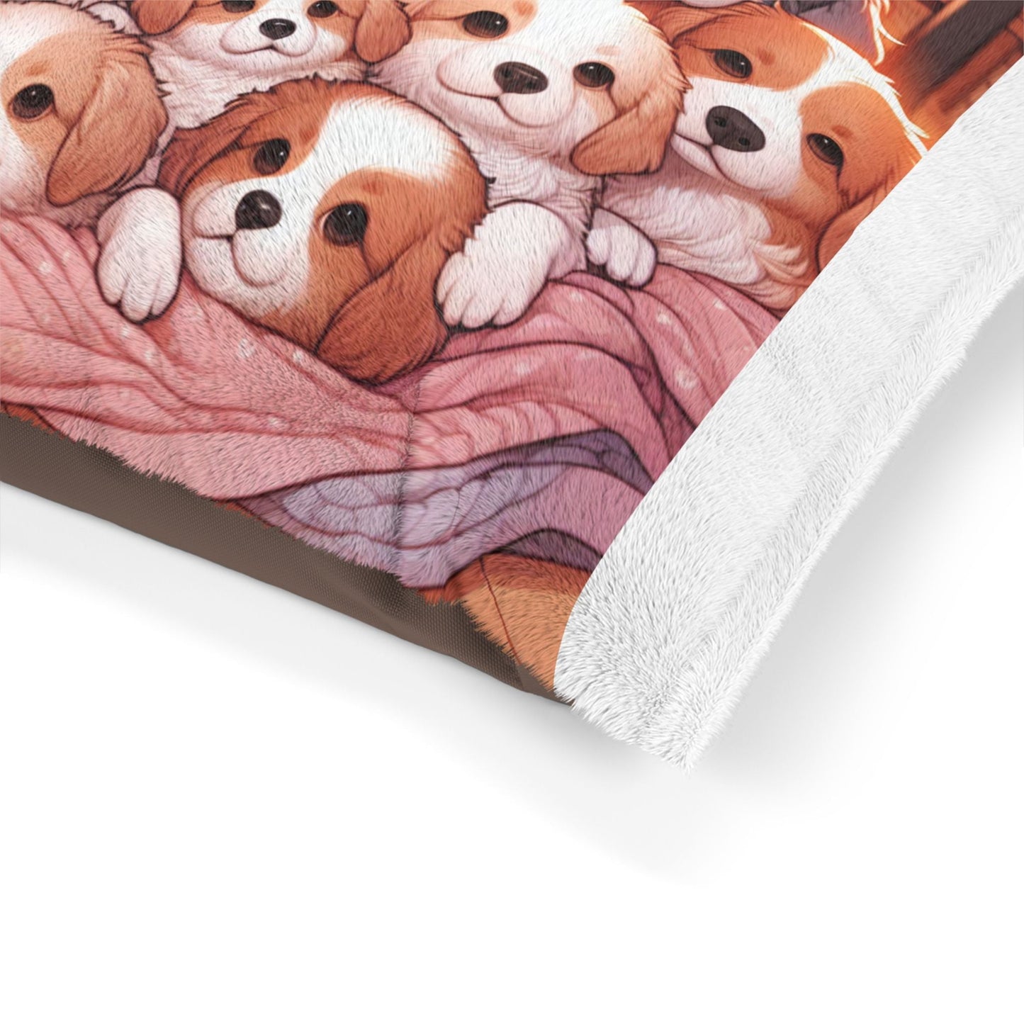 Cozy Puppy Paradise Pet Bed with soft coral fleece and vibrant design, ideal for pet comfort and stylish home decor.