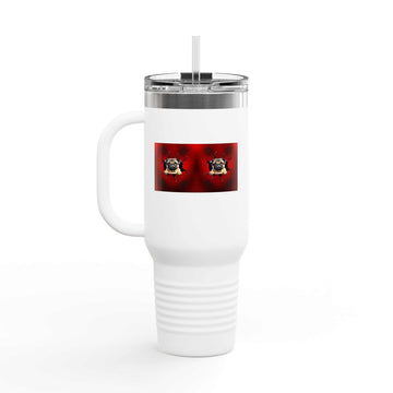 Insulated travel mug 40 oz stainless steel with lid and straw, white finish.