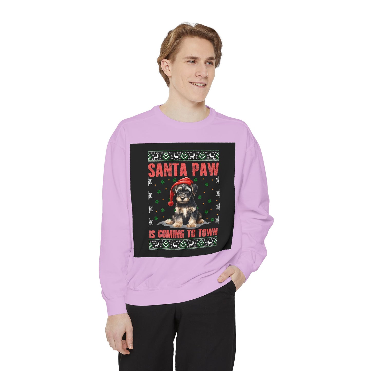 Santa Paw Unisex Garment-Dyed Sweatshirt, Cozy Holiday Gift, Dog Lover Apparel, Christmas Sweatshirt, Comfortable Layering