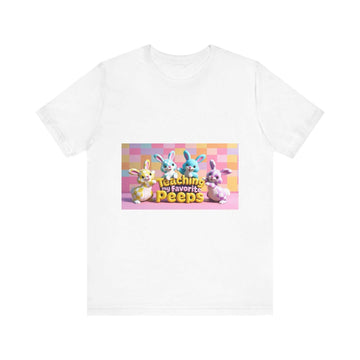 Unisex jersey short sleeve tee with colorful bunny print, soft cotton, crew neckline.