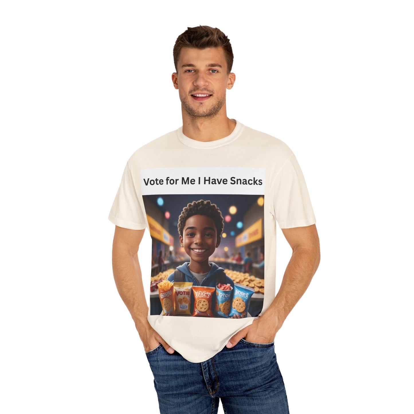 Vote for Me I Have Snacks T-Shirt | Fun Casual Wear, Gift for Snack Lovers, Election Humor Tee, Unisex Graphic Shirt