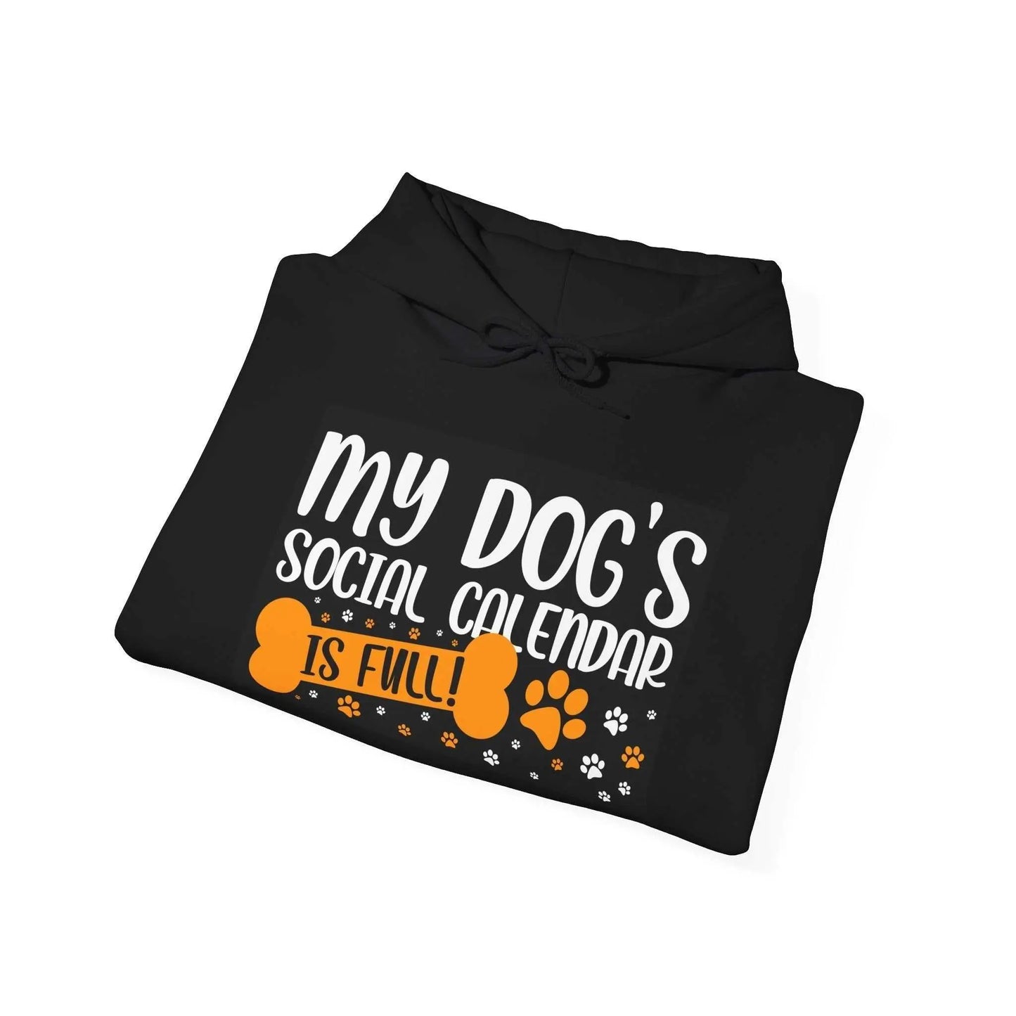 Dog's Social Calendar Hoodie for cold days, unisex heavy blend with kangaroo pocket and drawstring, cozy and stylish.