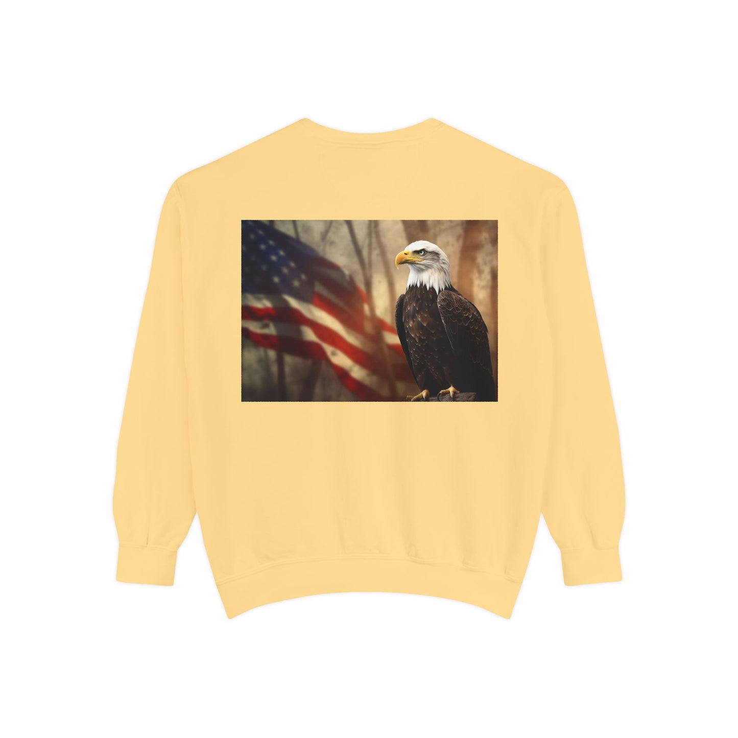 Unisex Garment-Dyed Sweatshirt America The Beautiful and The American Flag and a Bald eagle perfect gift for Freedom fighters and nature lovers