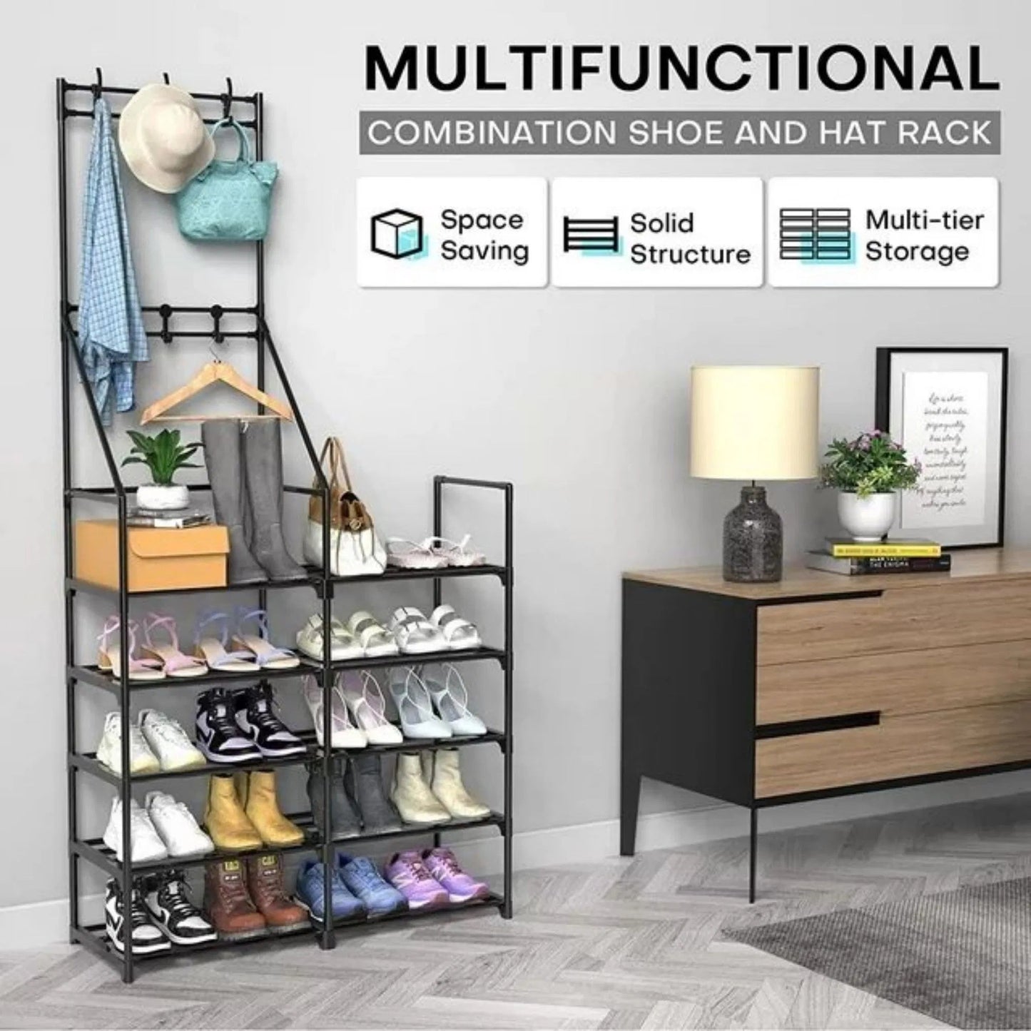 5-Tier Shoe Rack Shoe Storage Organizer, Freestanding Coat And Shoe