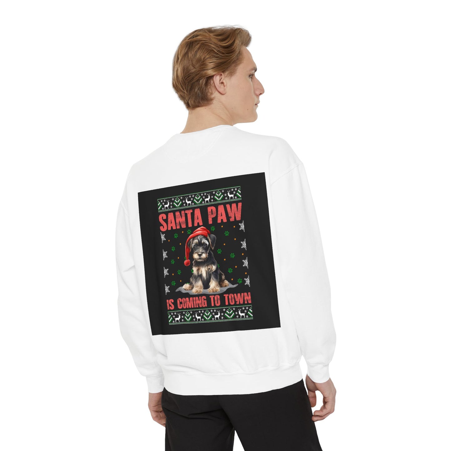 Santa Paw Unisex Garment-Dyed Sweatshirt, Cozy Holiday Gift, Dog Lover Apparel, Christmas Sweatshirt, Comfortable Layering