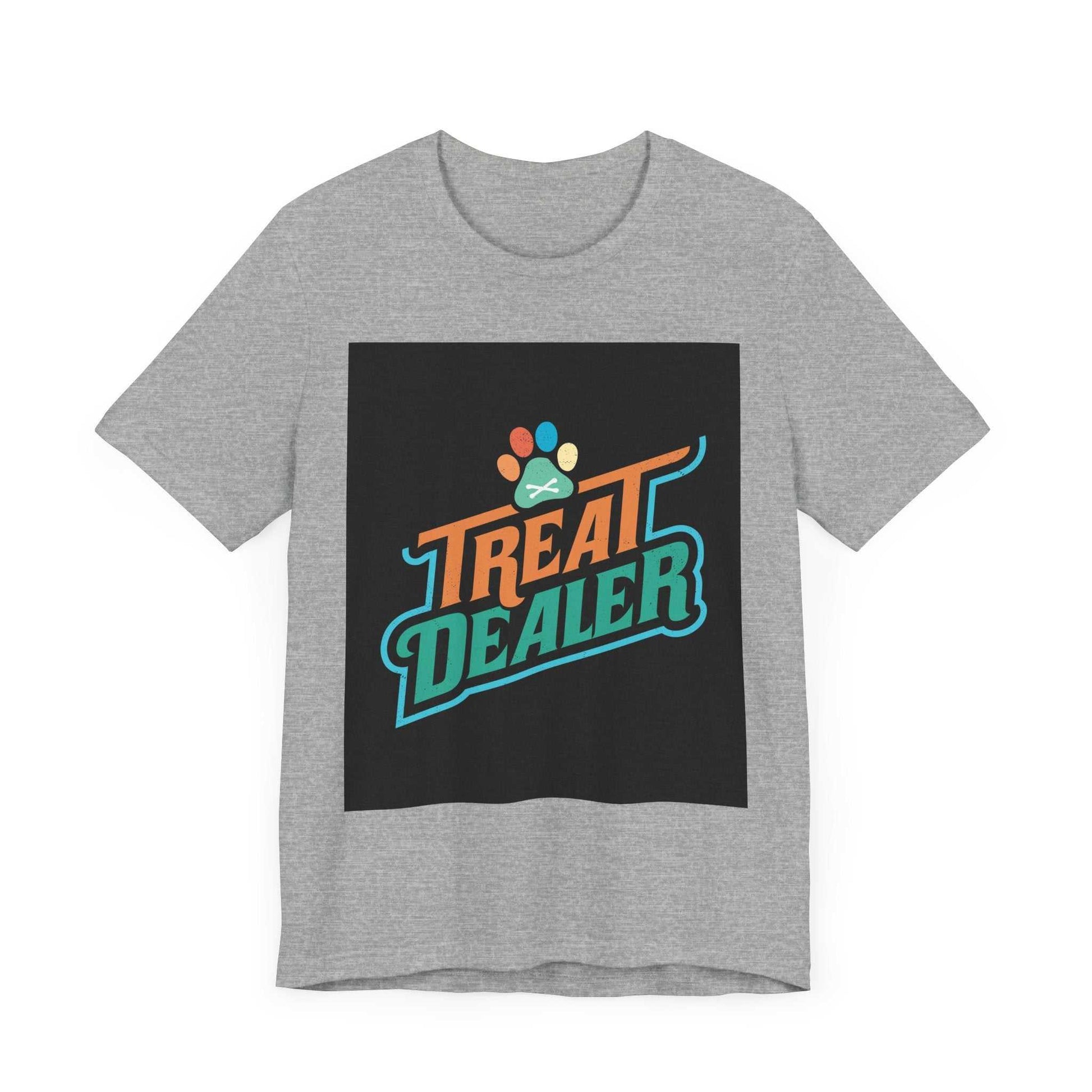 Unisex jersey short sleeve tee with 'Treat Dealer' graphic in soft cotton, ribbed collar, and tapered shoulders.