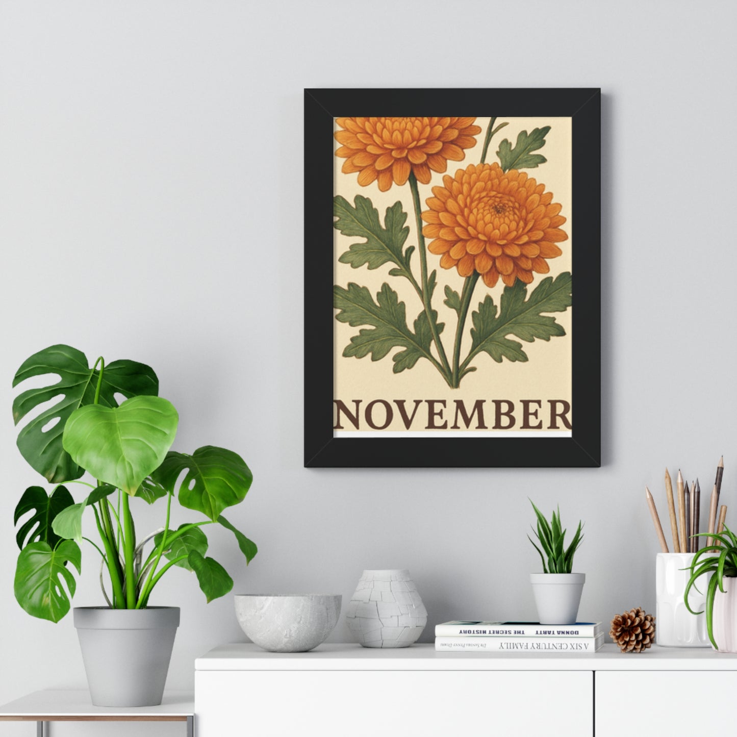November Floral Framed Poster - Botanical Wall Art Print