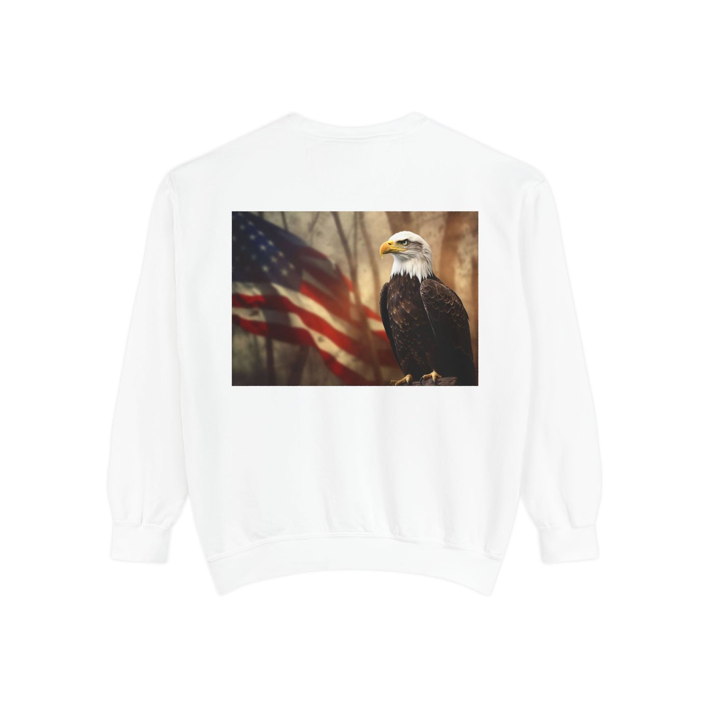 Unisex Garment-Dyed Sweatshirt America The Beautiful and The American Flag and a Bald eagle perfect gift for Freedom fighters and nature lovers