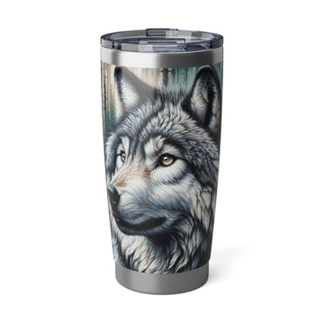 Vagabond Wolf 20oz Tumbler with vibrant design, insulated for temperature retention, featuring a wolf graphic.