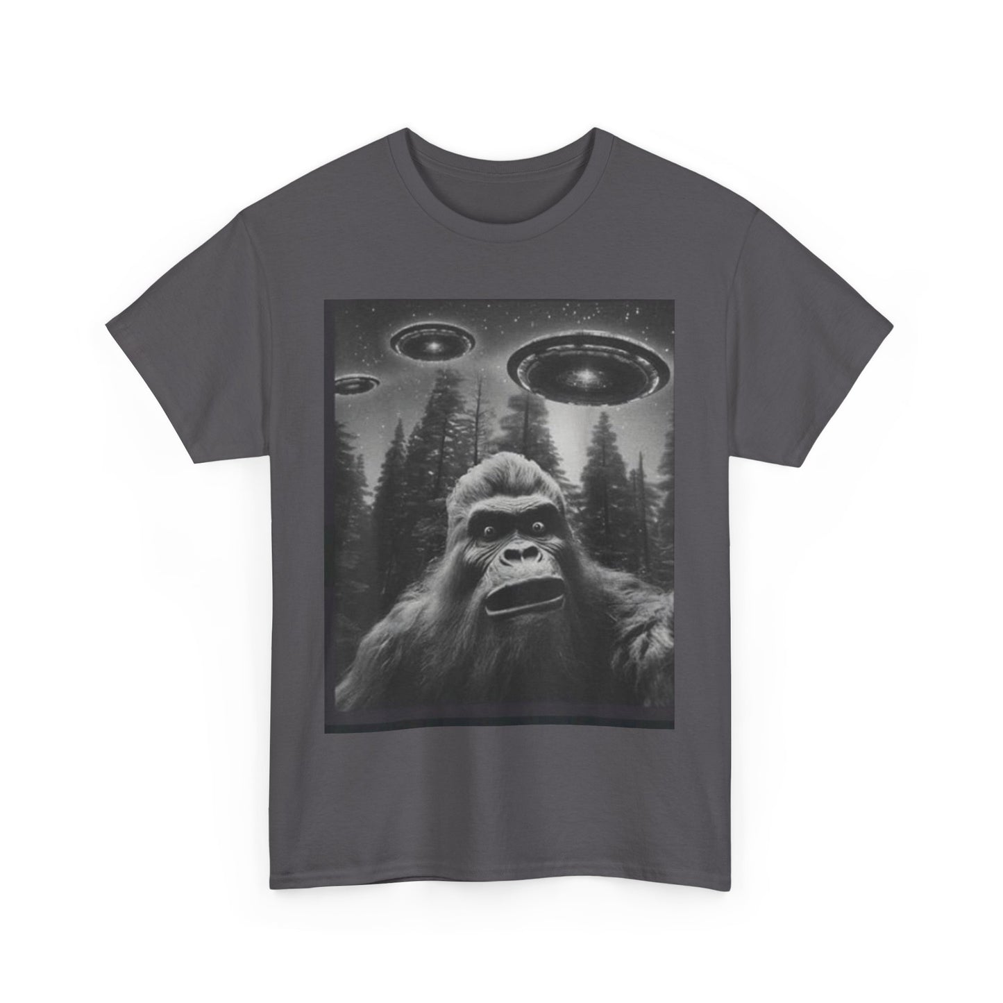 Bigfoot and flying saucers Unisex Heavy Cotton Tee - Size Variants ET