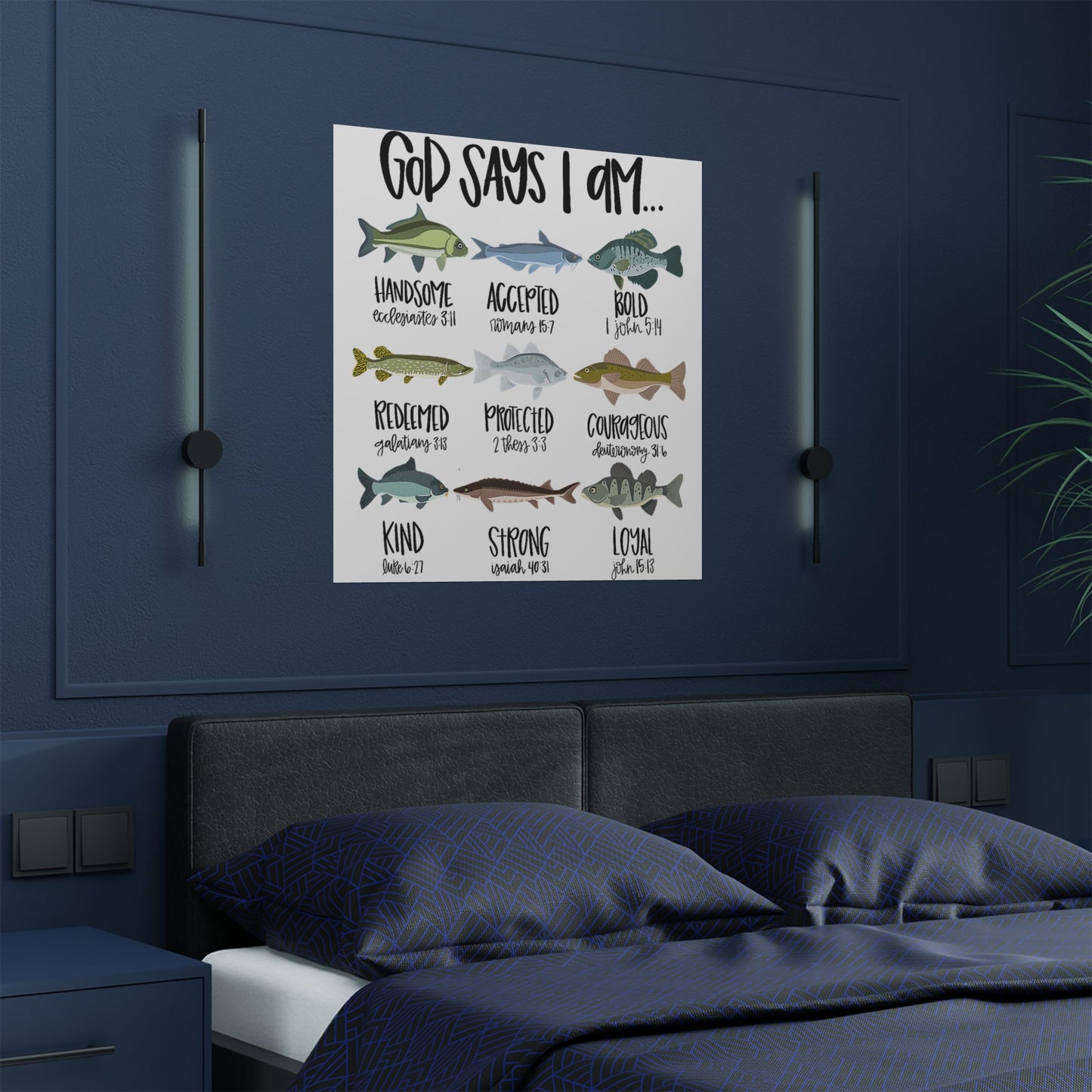 Inspirational Satin Poster Print, Motivational Wall Art, Faith-Inspired Home Decor, Fish Themed Wall Decor, Christian Quotes