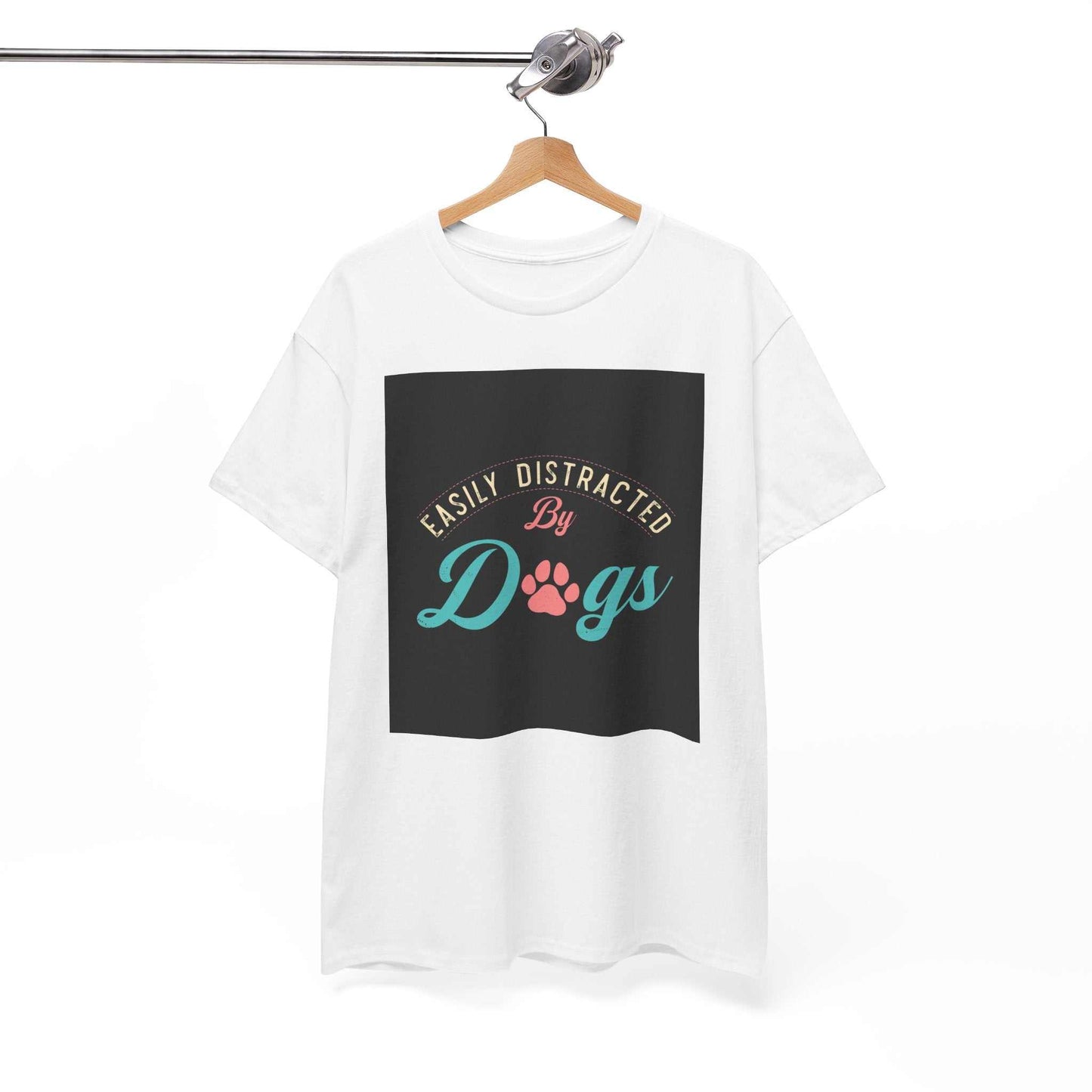 Unisex heavy cotton tee with "Easily Distracted by Dogs" design, perfect for dog lovers.