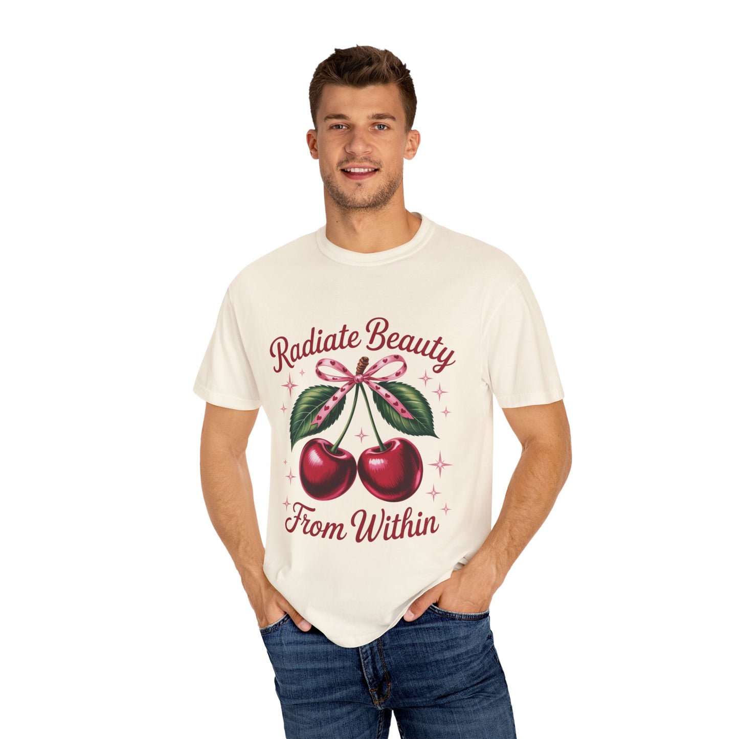 Radiate Beauty Cherry T-Shirt | Unisex Tee, Gift for Her, Positive Affirmation, Summer Fashion, Cute Graphic Tee
