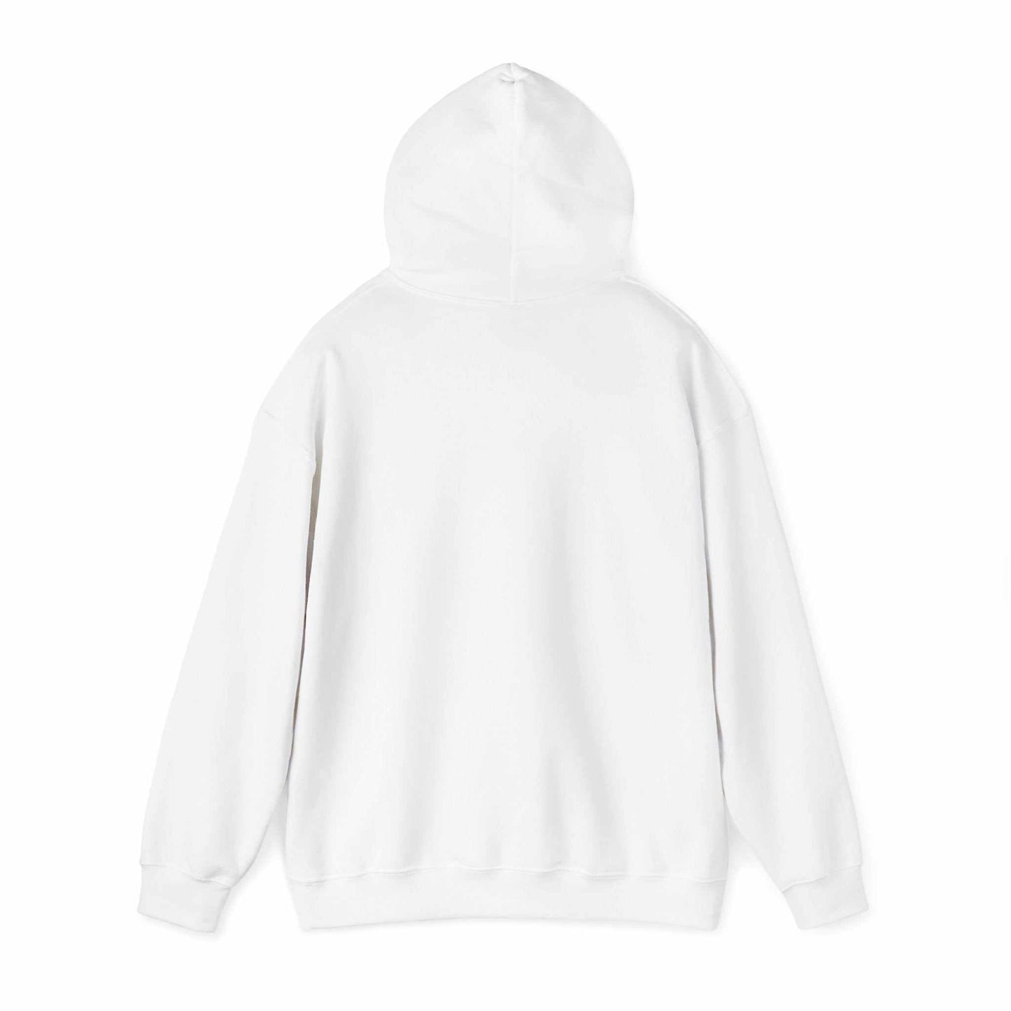 Unisex heavy blended sweatshirt with hood, rear view.