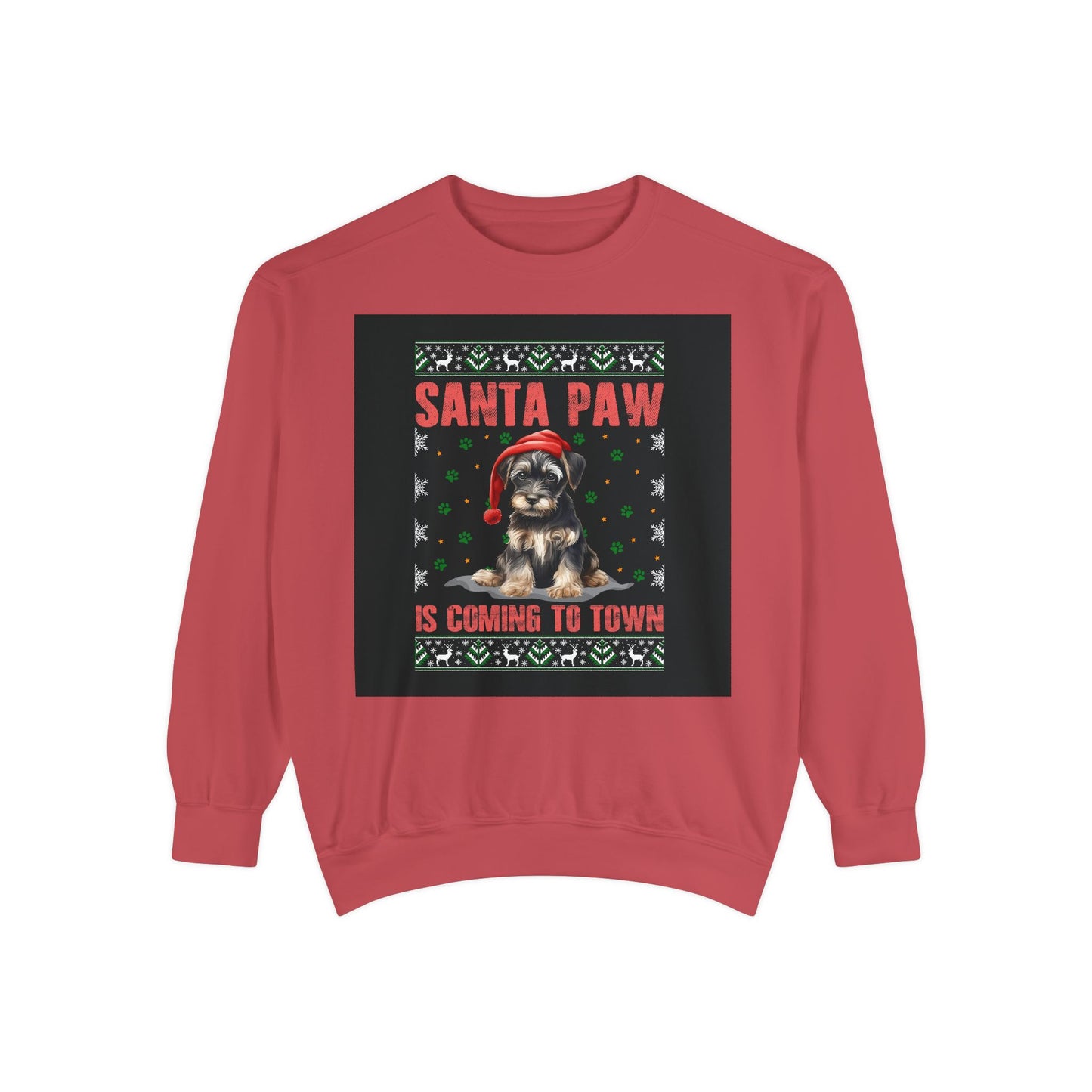 Santa Paw Unisex Garment-Dyed Sweatshirt, Cozy Holiday Gift, Dog Lover Apparel, Christmas Sweatshirt, Comfortable Layering