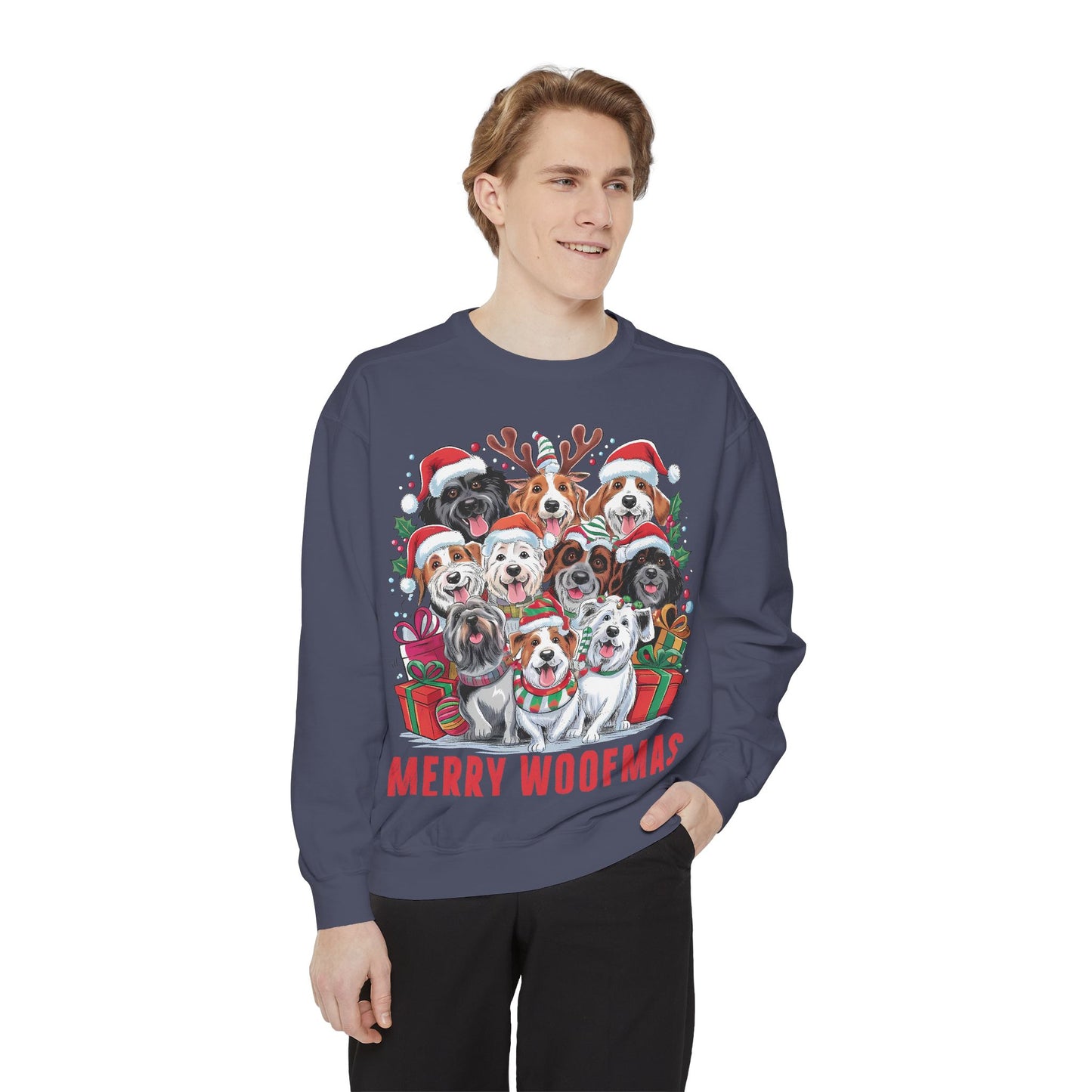 Festive Dog Sweatshirt, Merry Woofmas Sweatshirt, Unisex Holiday Clothing, Dog Lover Gift, Christmas Sweater, Cozy Winter Apparel