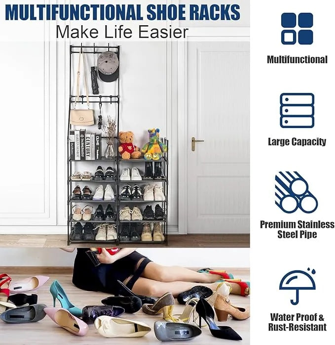 5-Tier Shoe Rack Shoe Storage Organizer, Freestanding Coat And Shoe