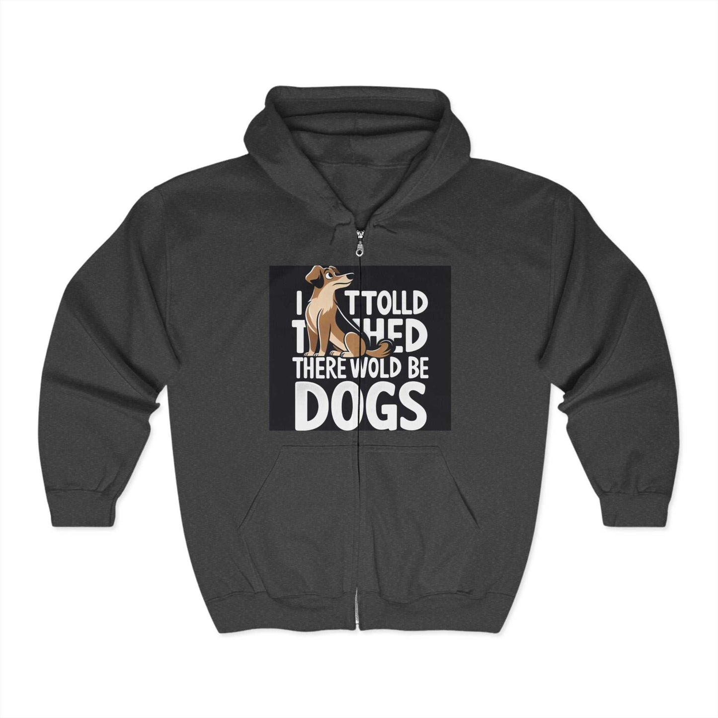 Dog Lover's Full Zip Hoodie with playful dog-themed design, cozy and stylish for pet enthusiasts.