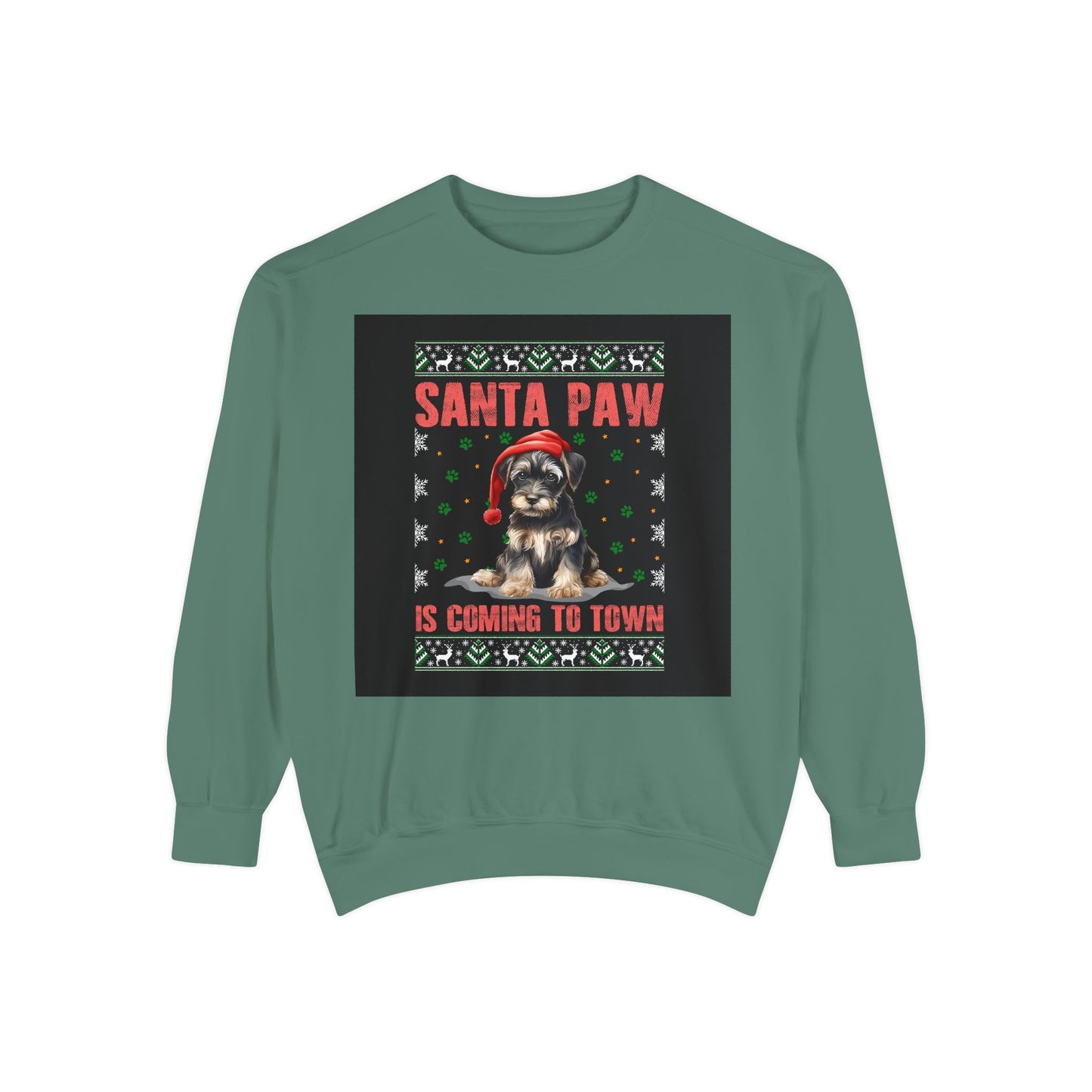 Santa Paw Unisex Garment-Dyed Sweatshirt, Cozy Holiday Gift, Dog Lover Apparel, Christmas Sweatshirt, Comfortable Layering