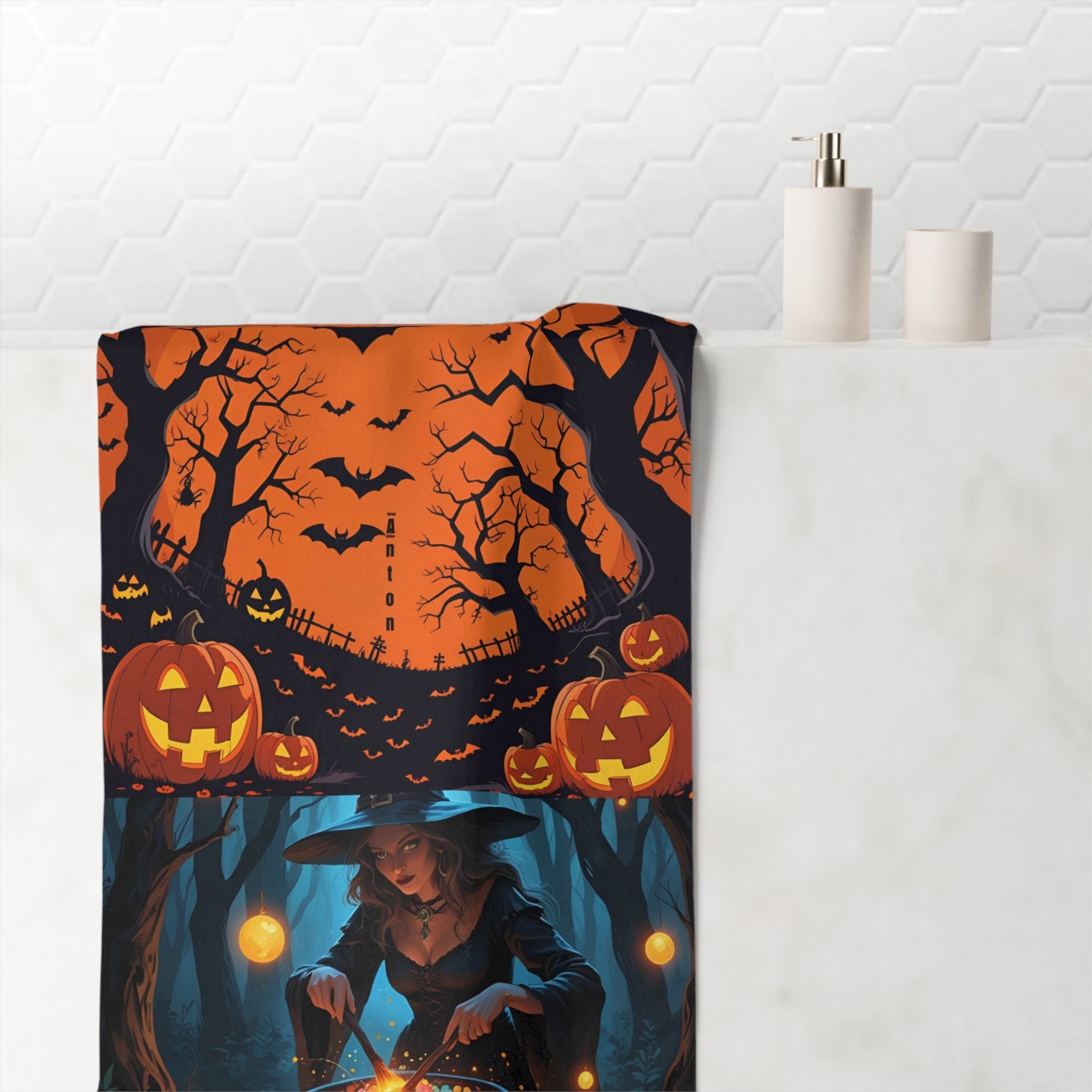Halloween Kitchen Towel, Witch's Kitchen Decor, Spooky Cooking Towel, Fall Kitchen Accessories, Pumpkin Themed Towel
