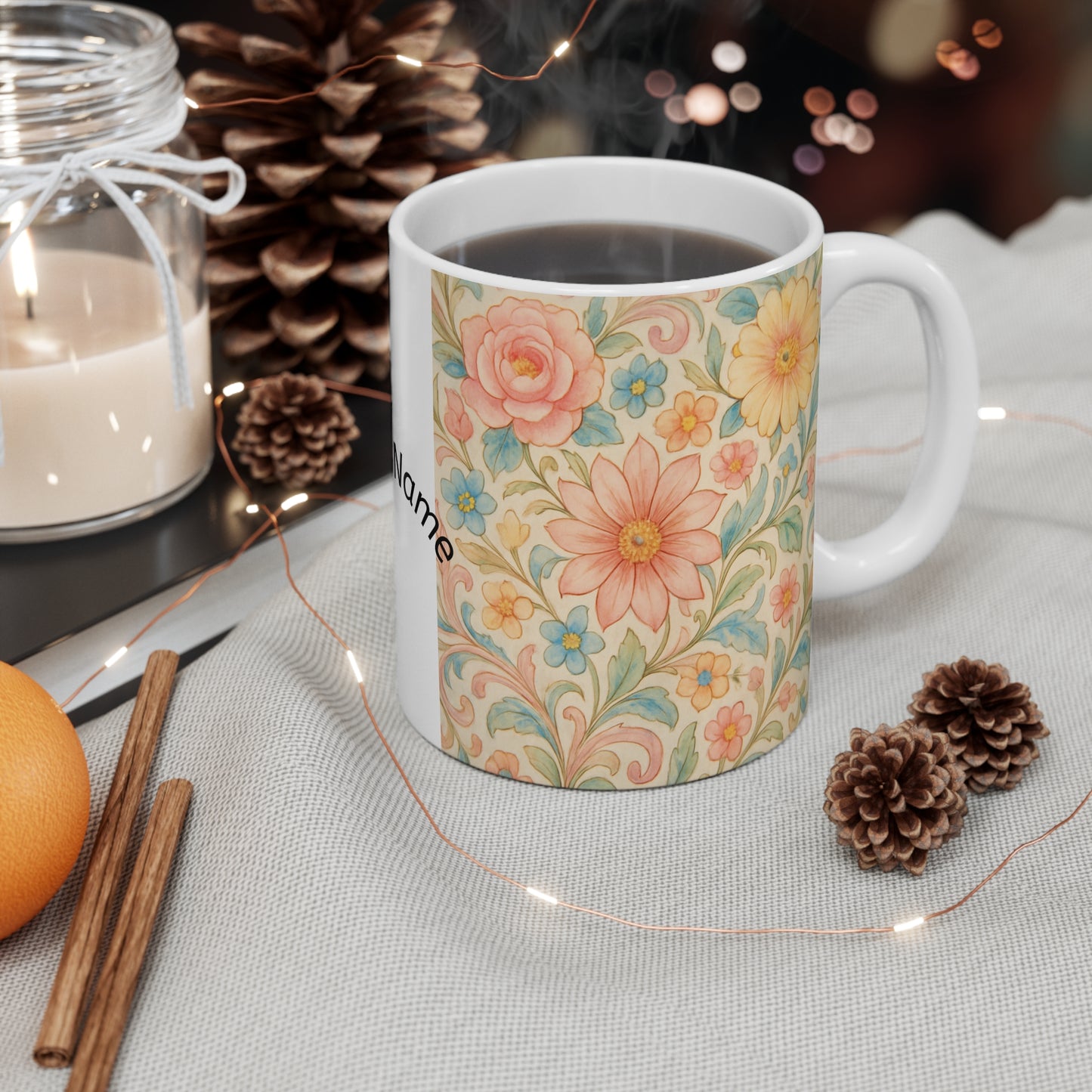 Personalized Floral Mug for Home & Gifting, Custom Name Coffee Cup, Birthday Gift, Flower Lover's Mug, Tea Time Accessory - Toddcraft