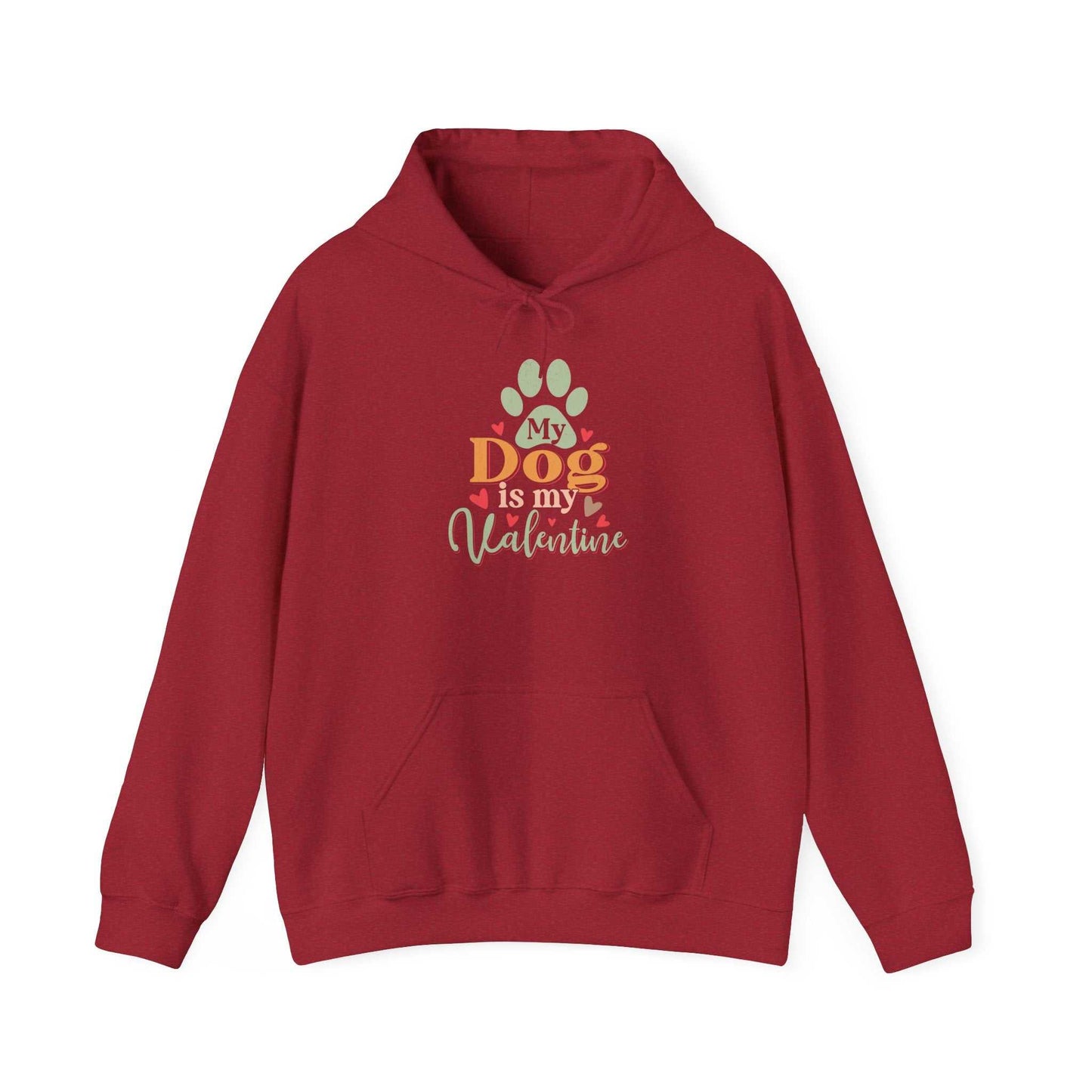 Unisex heavy blended sweatshirt with a paw print and "My Dog is My Valentine" slogan on the chest.