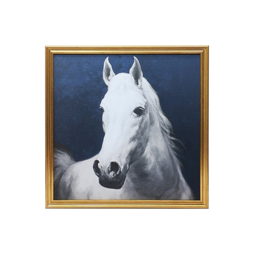 Majestic Horse Wall Art - Blue & White Gold Framed Print