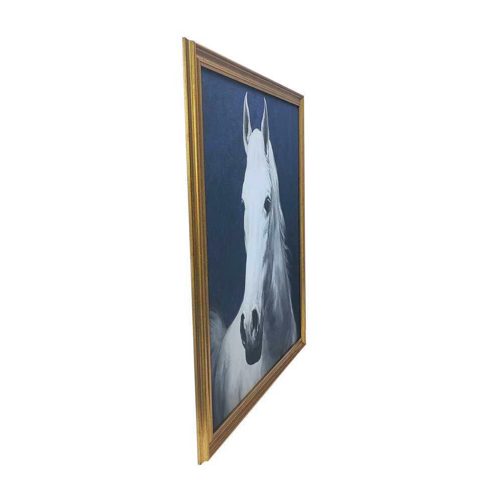 Majestic Horse Wall Art - Blue & White Gold Framed Print
